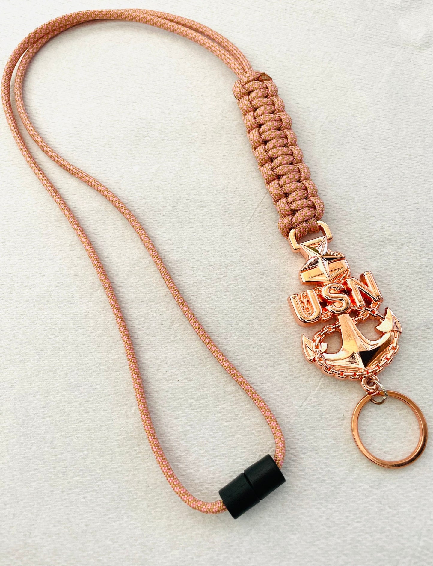 USN Rose Gold SCPO Paracord Keychain or Neck Lanyard.