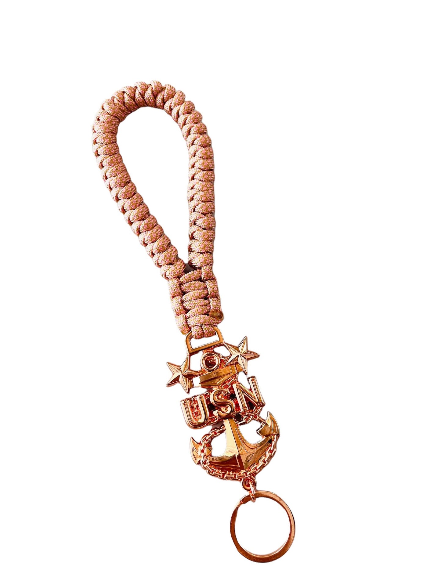 USN E7/E8/E9 Paracord Keychains/Key Fob Rose Gold Anchors