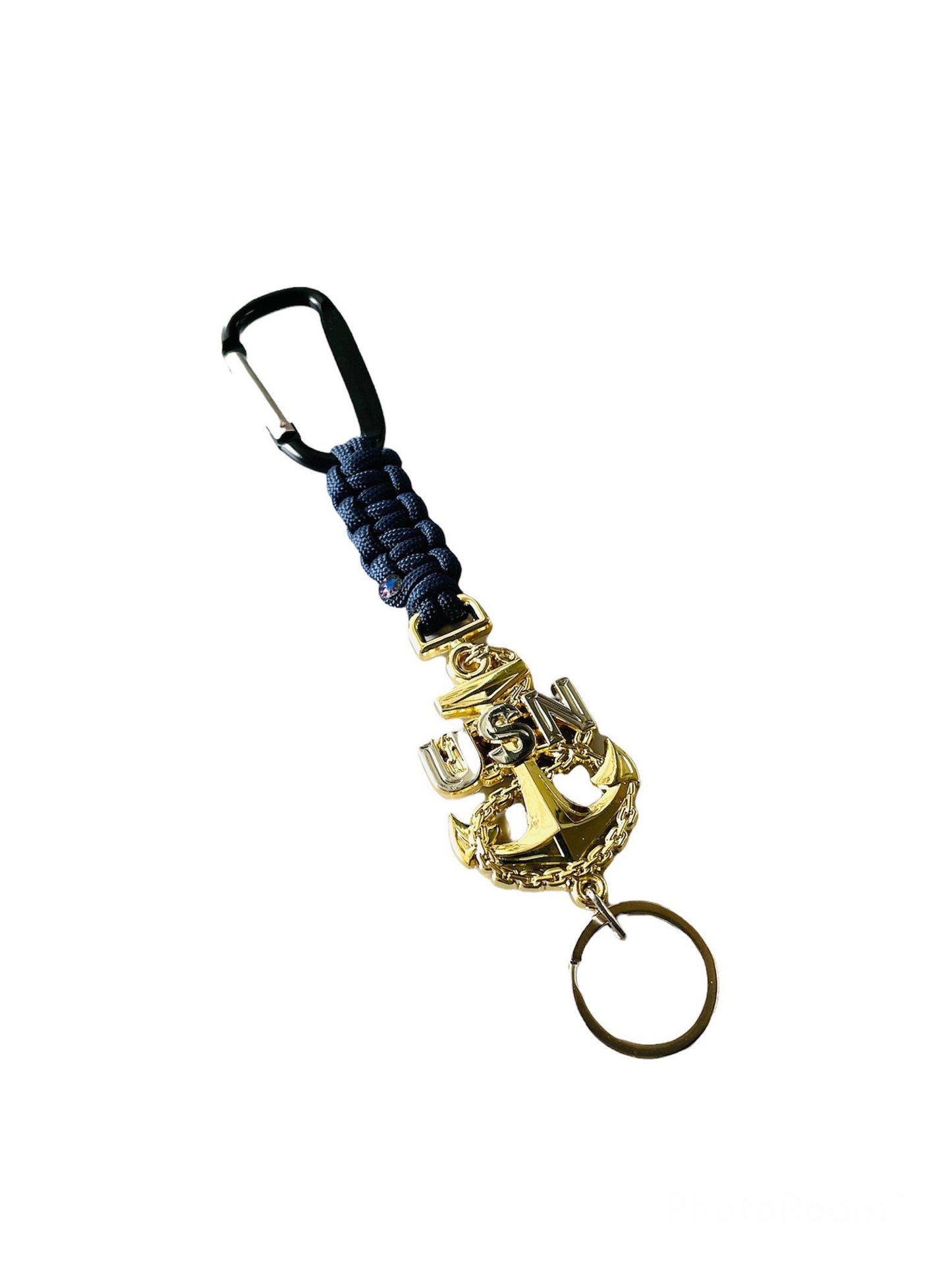 USN E7/E8/E9 Gold Anchors with Navy Blue Paracord Keychains