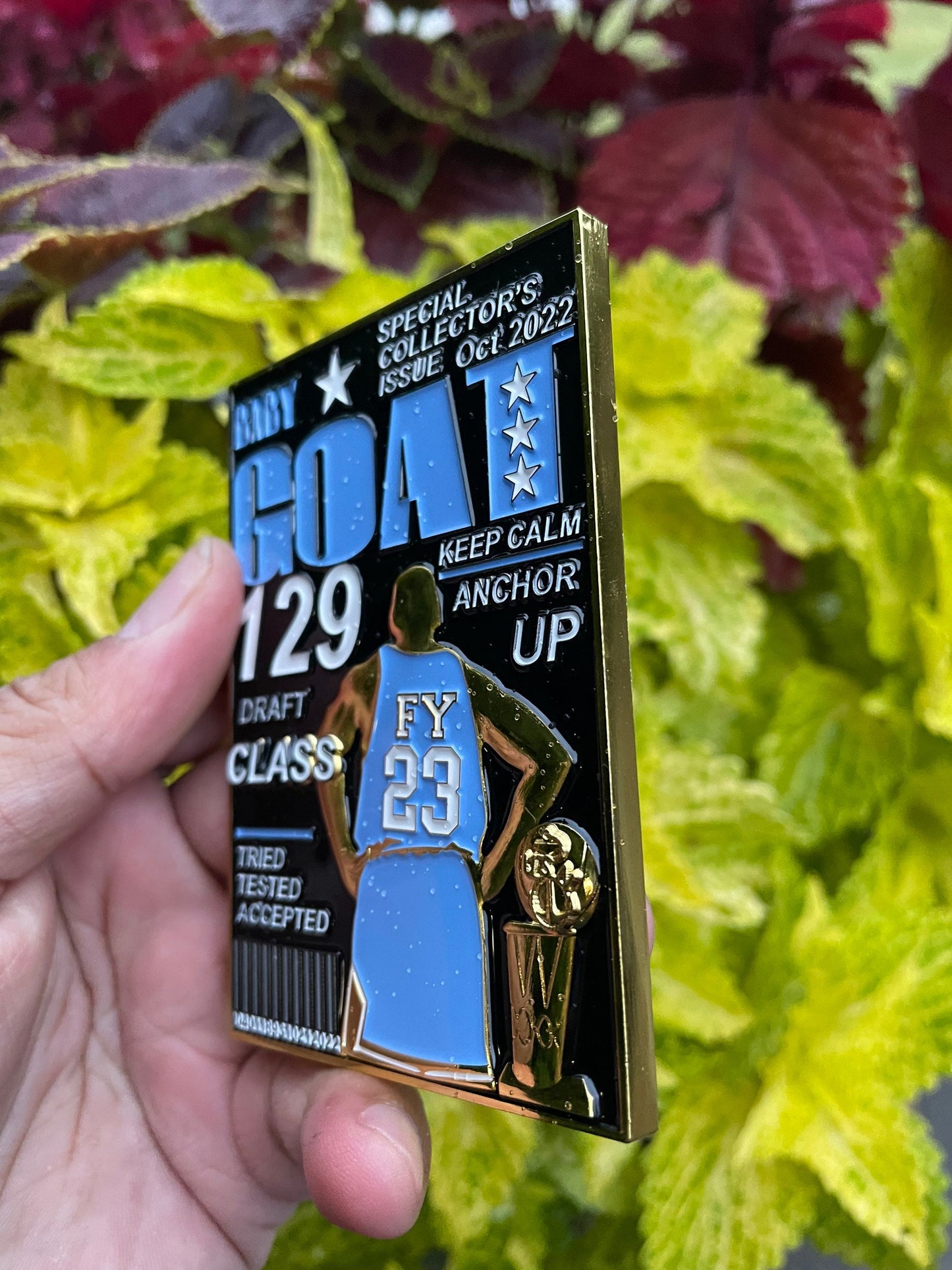 USN Class 129 FY 23 Baby GOAT Challenge Coin Tar Heel Carolina Blue Jersey)