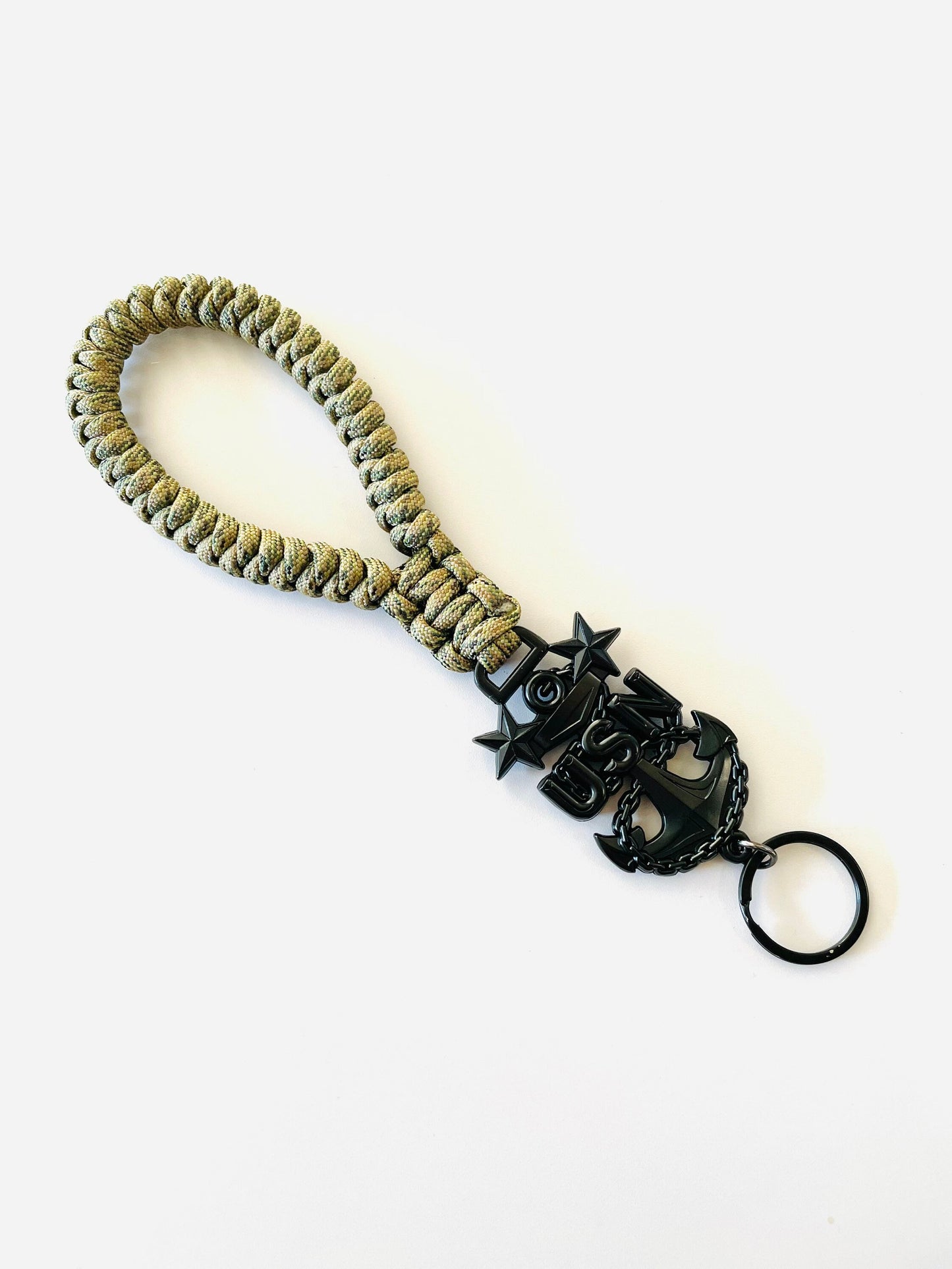 USN E7/E8/E9 Black Anchors with Digital Multi Camo Paracord Keychain/Keyfob
