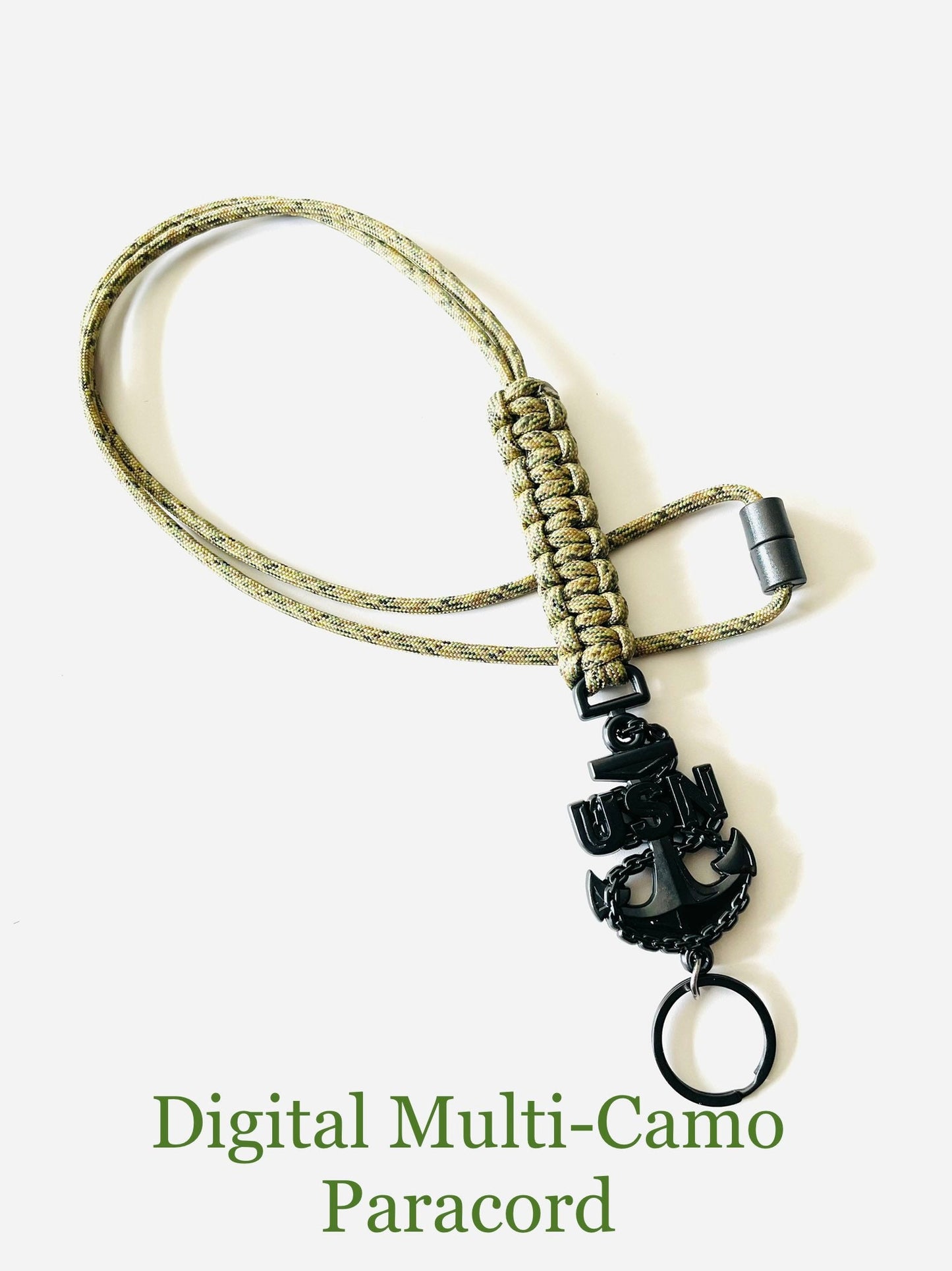 USN E7/E8/E9 Black Anchor with Digital Multi Camo Paracord Neck Lanyard.