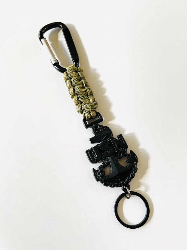 USN E7/E8/E9 Black Anchor with Digital Multi-Camo Paracord Keychain