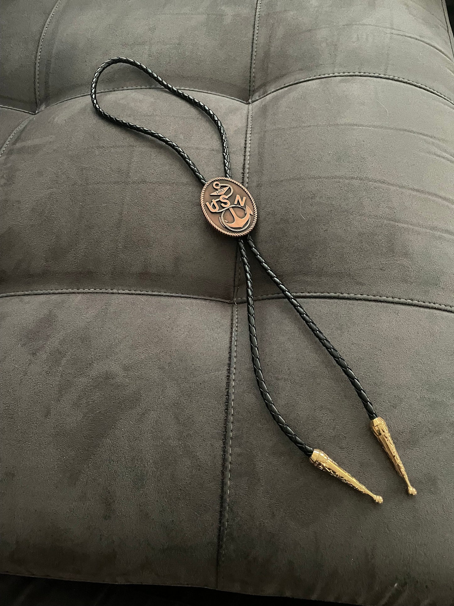 USN CPO Bolo Tie Antique Copper Pendant