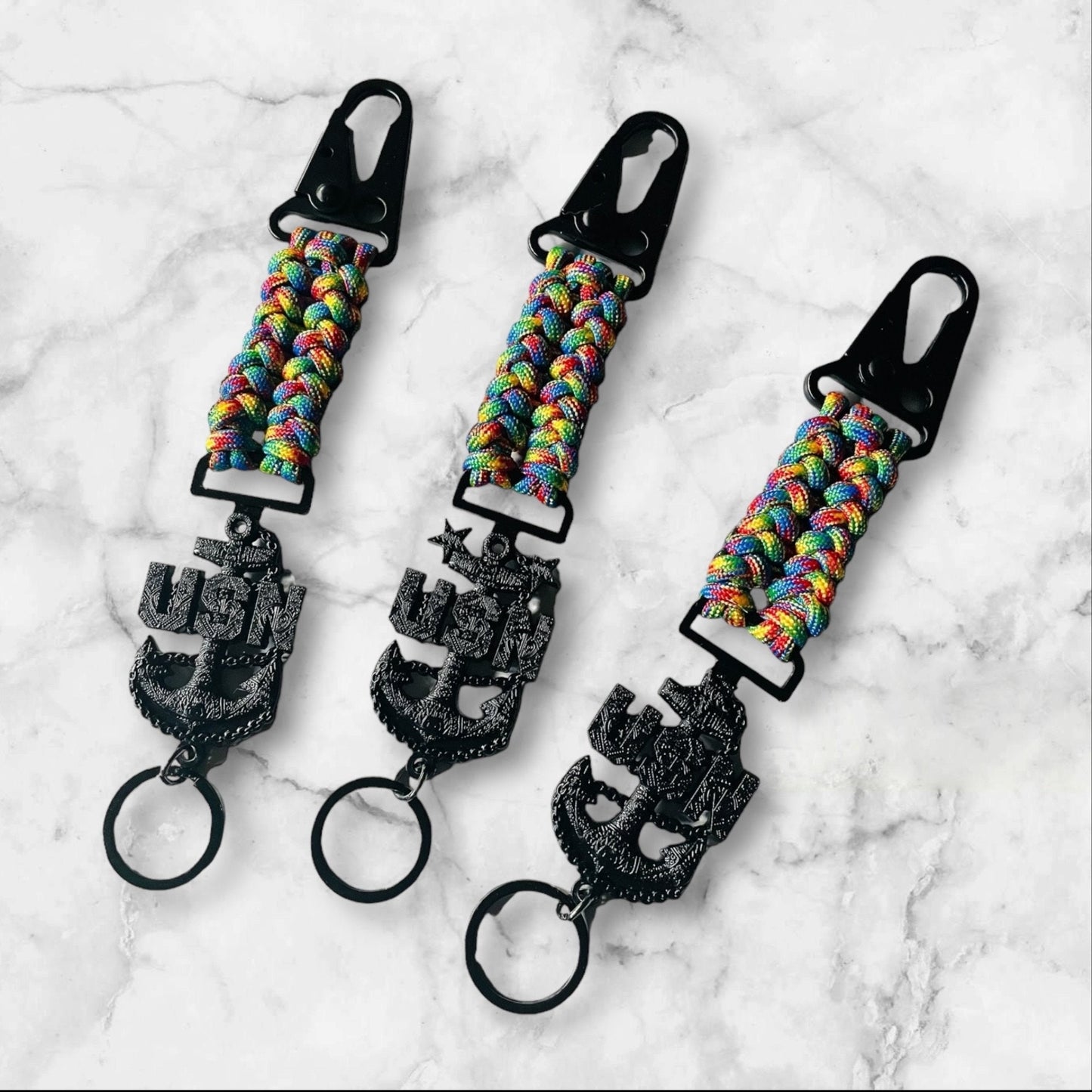 USN E7/E8/E9 Tribal Anchor Sanctified Weave Autism Awareness Paracord Keychains