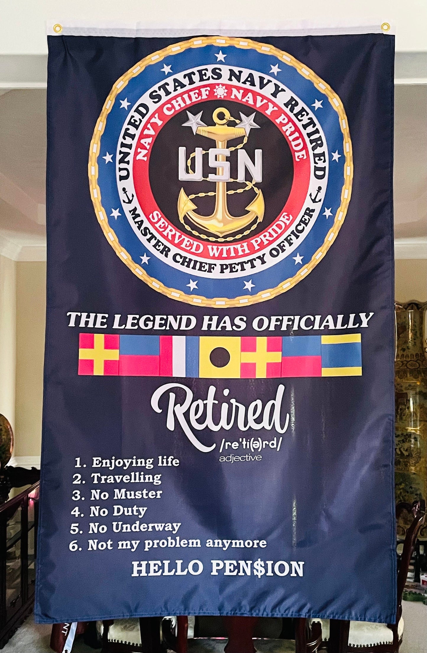 USN Chief, Senior Chief and Master Chief Retired 5X3 Vertical Flag.