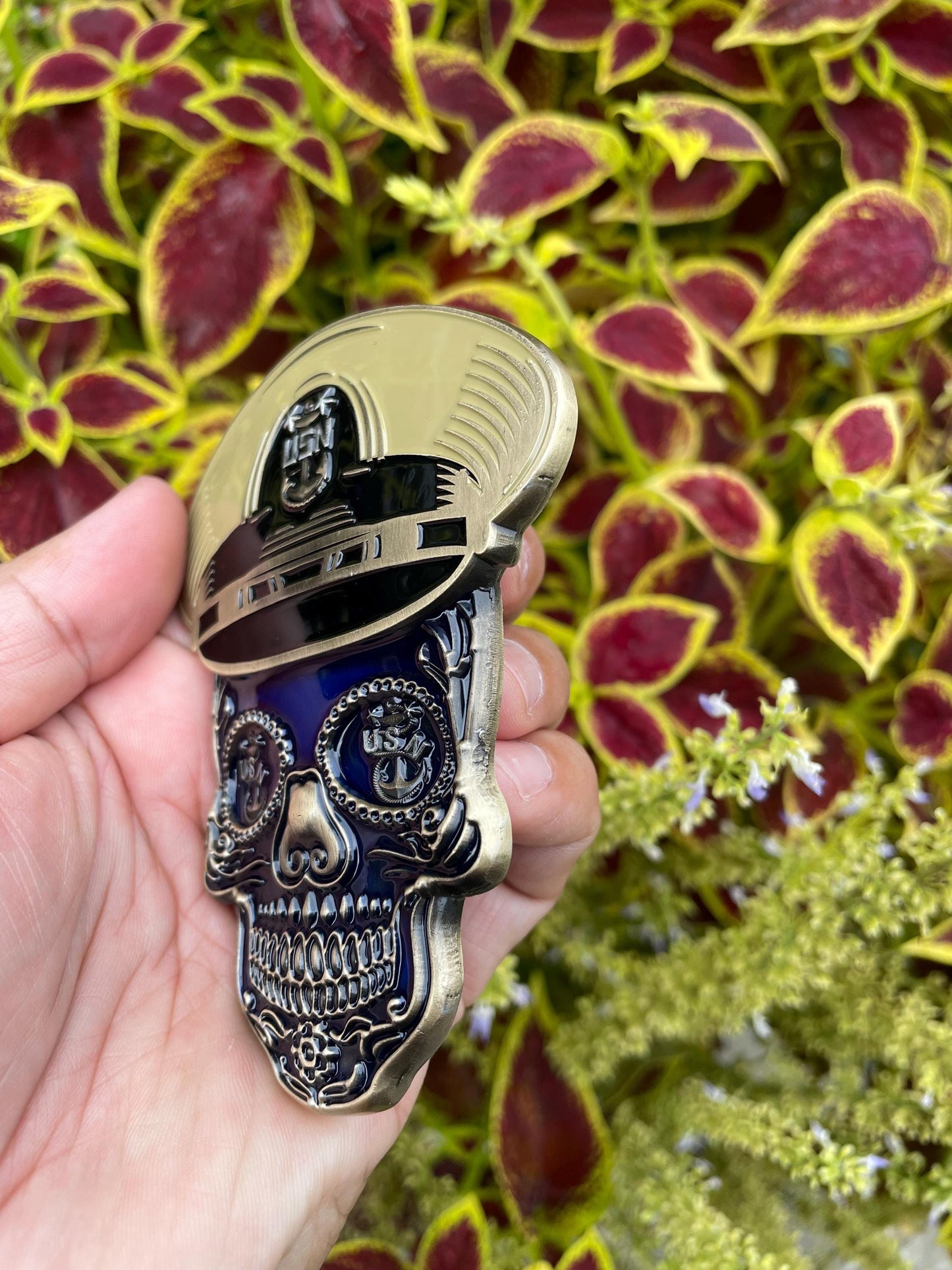 USN 4” Sugar Skull Master Chief Petty Officer Tribal Anchor Challenge Coin.