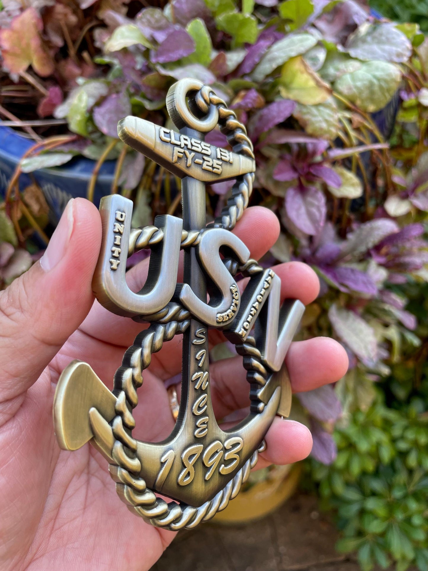 USN Class 131 FY25 4” Antique Nickel Heritage Anchor Coin