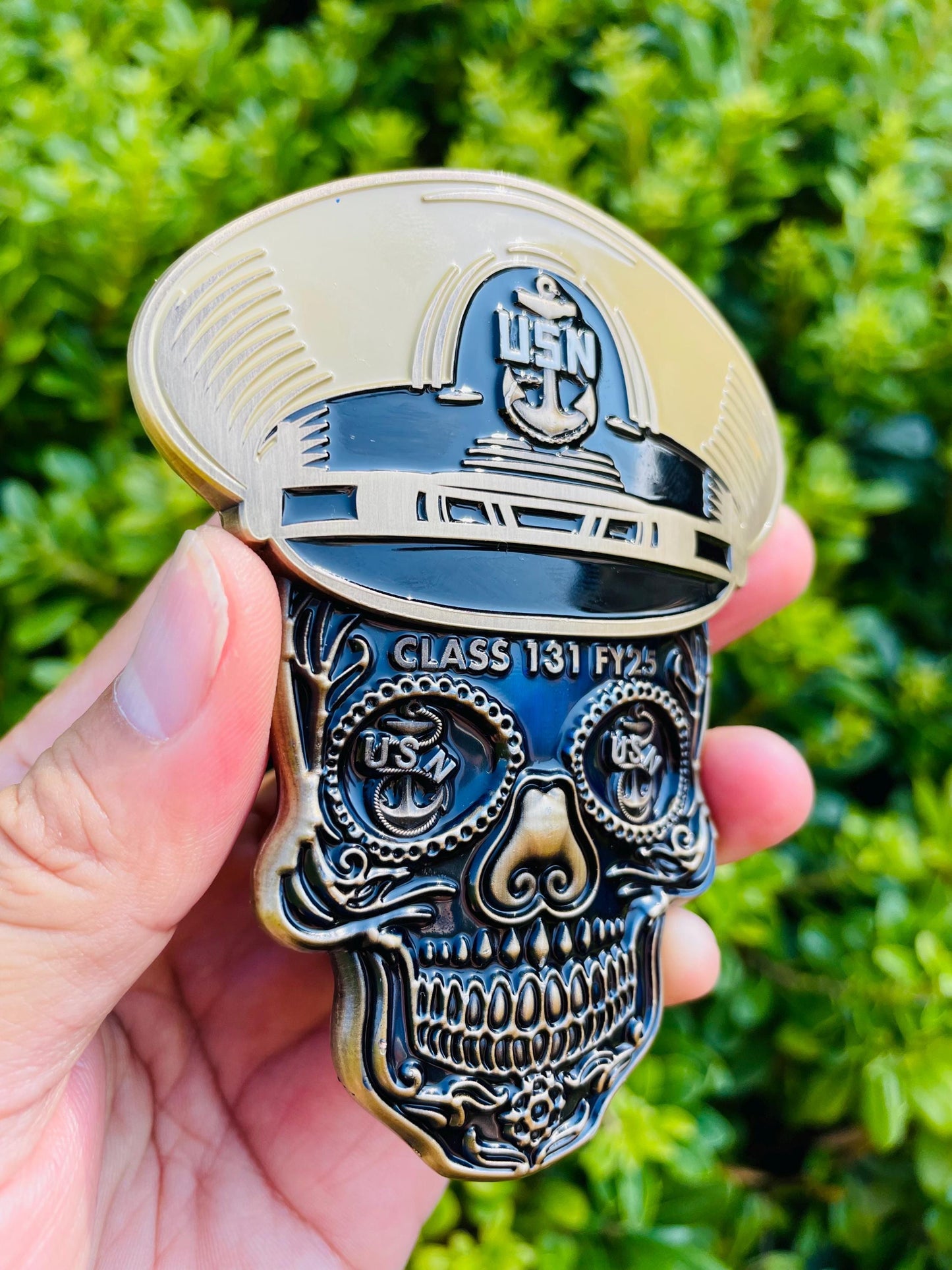 4” CPO Class 131 FY25 Sugar Skull with Tribal Anchor Challenge Coin.