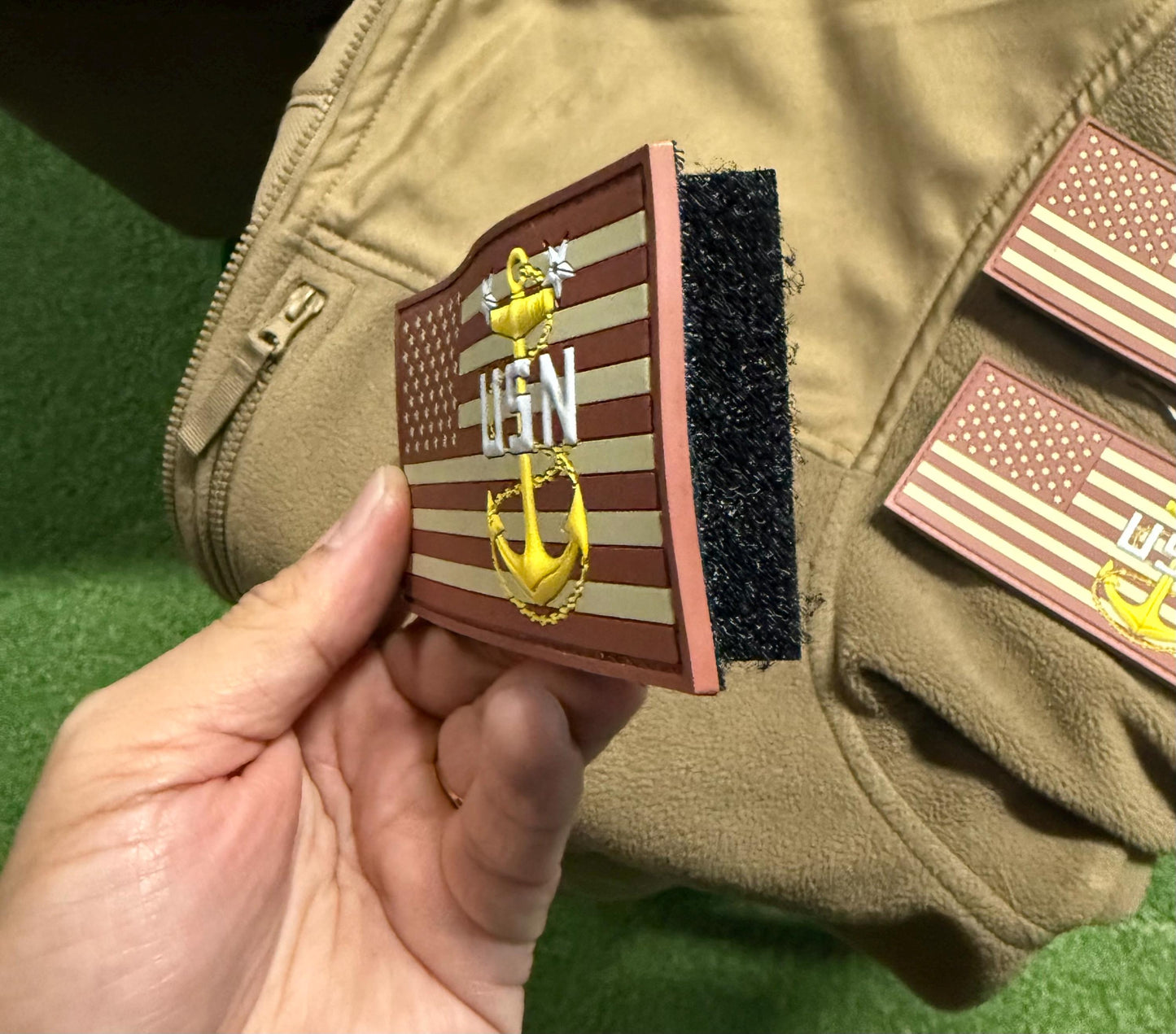 USN E7/E8/E9 Brown US Flag PVC Patches