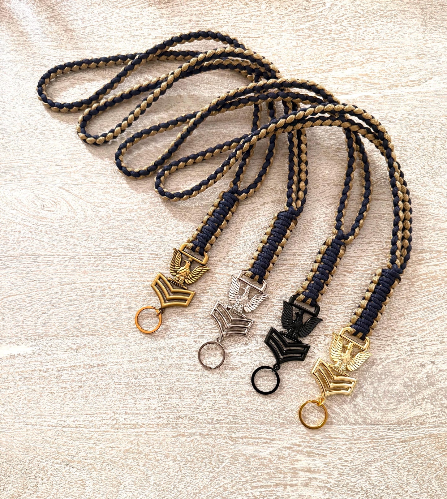 USN 1st Class Petty Officer Navy Blue and Gold Paracord Neck Lanyard.