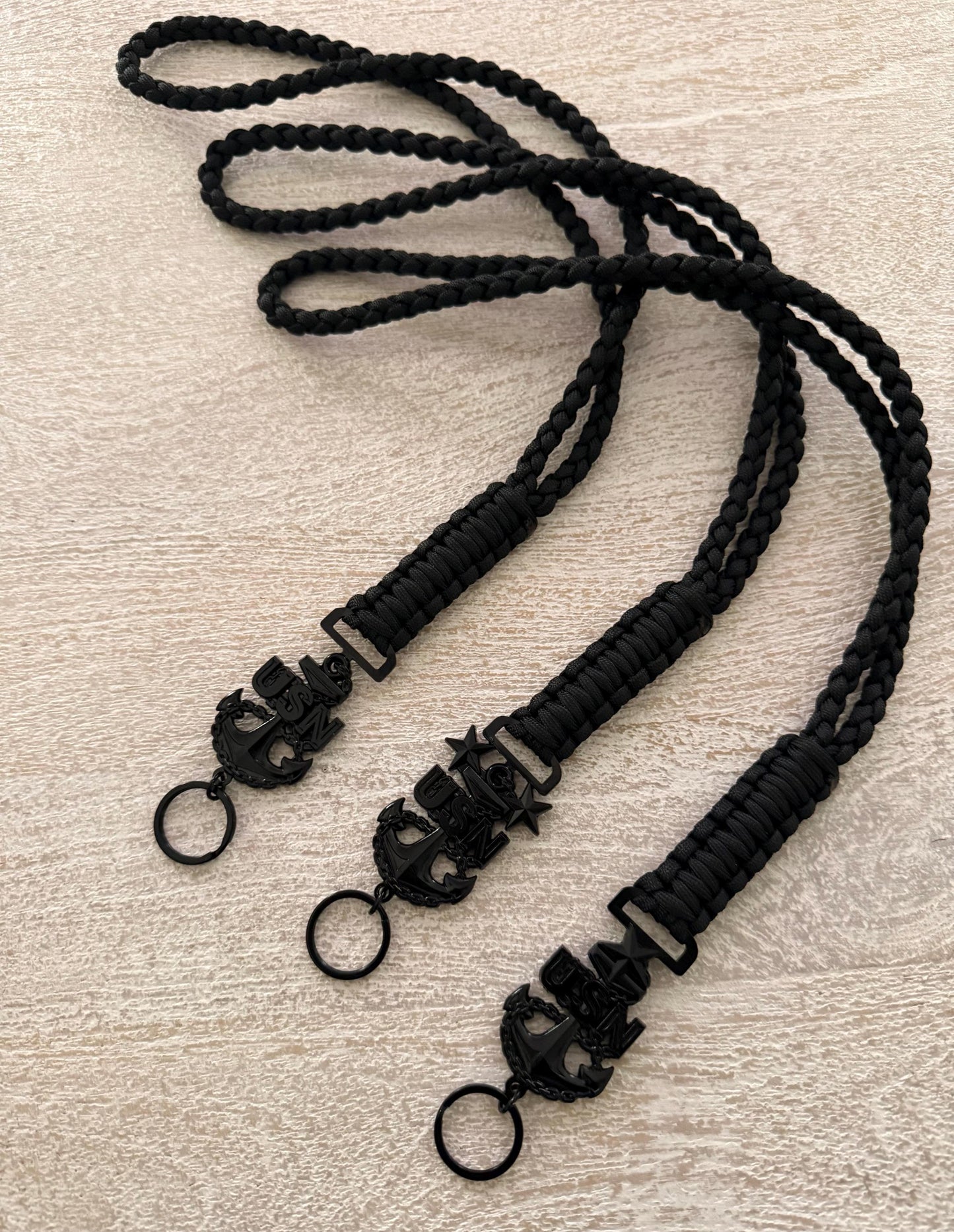 USN E7/E8/E9 All Black Anchors Paracord Neck Lanyard.