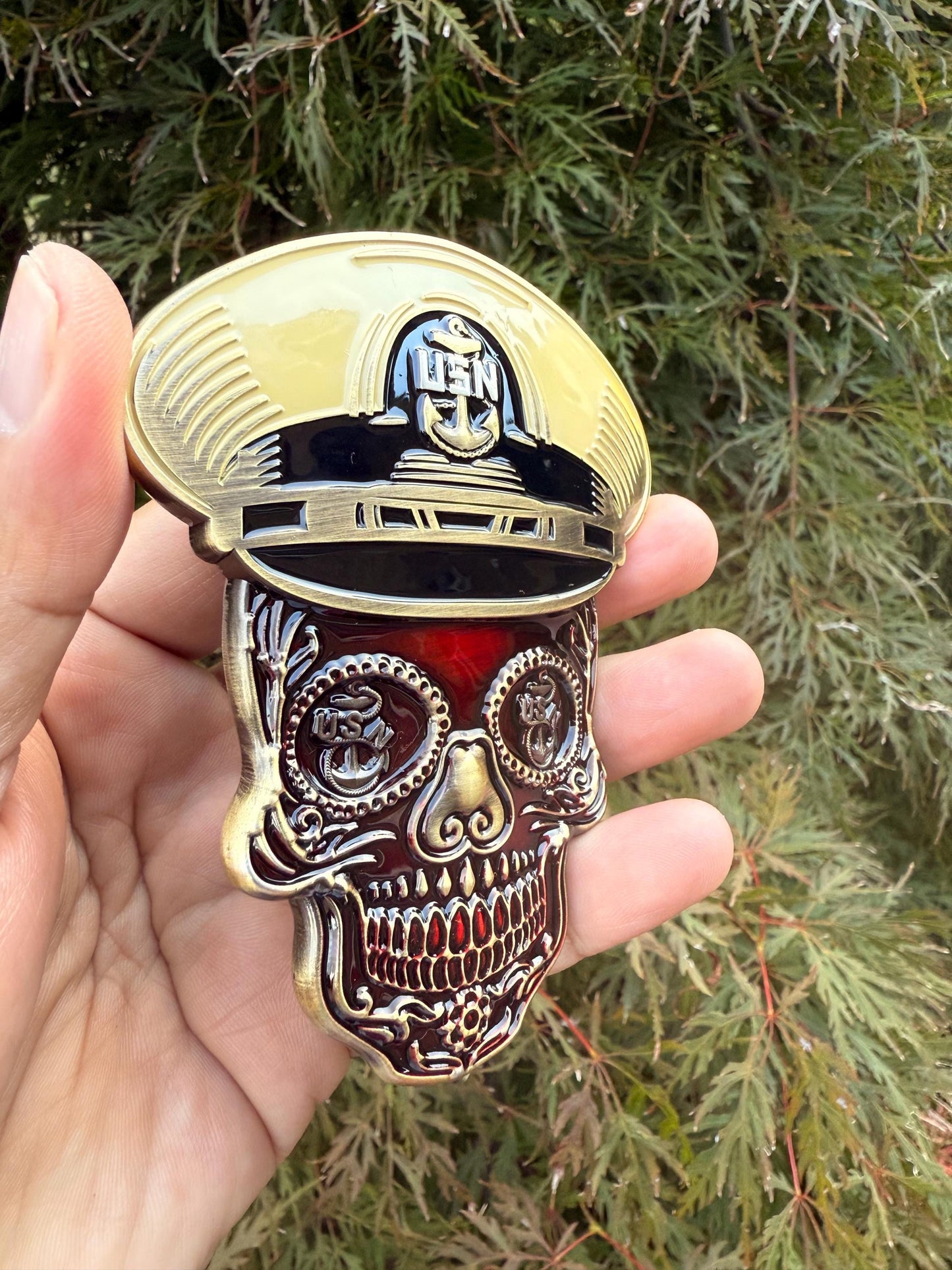 4” Sugar Skull Candy Red Chief Petty Officer Tribal Anchor Challenge Coin.