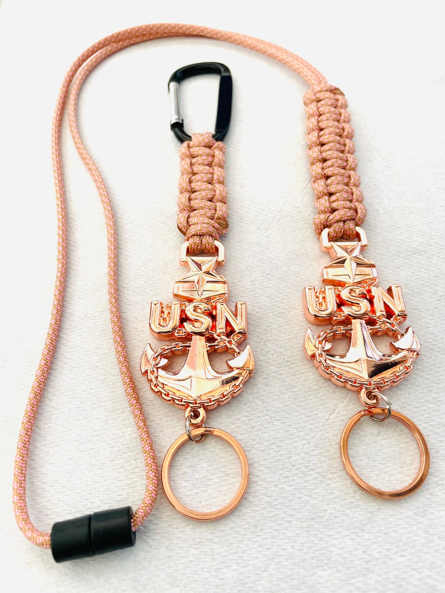 USN Rose Gold SCPO Paracord Keychain or Neck Lanyard.
