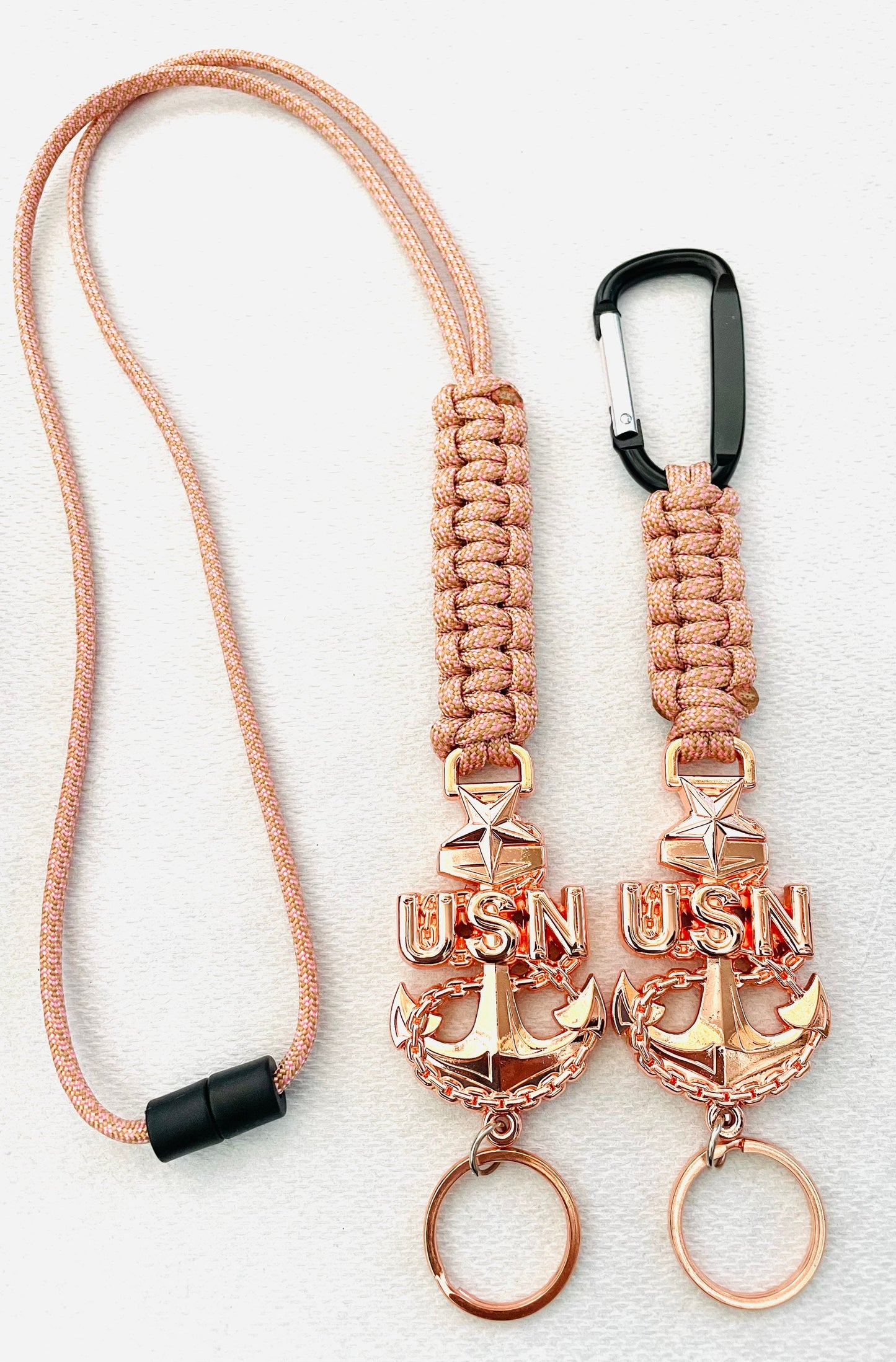 USN Rose Gold SCPO Paracord Keychain or Neck Lanyard.