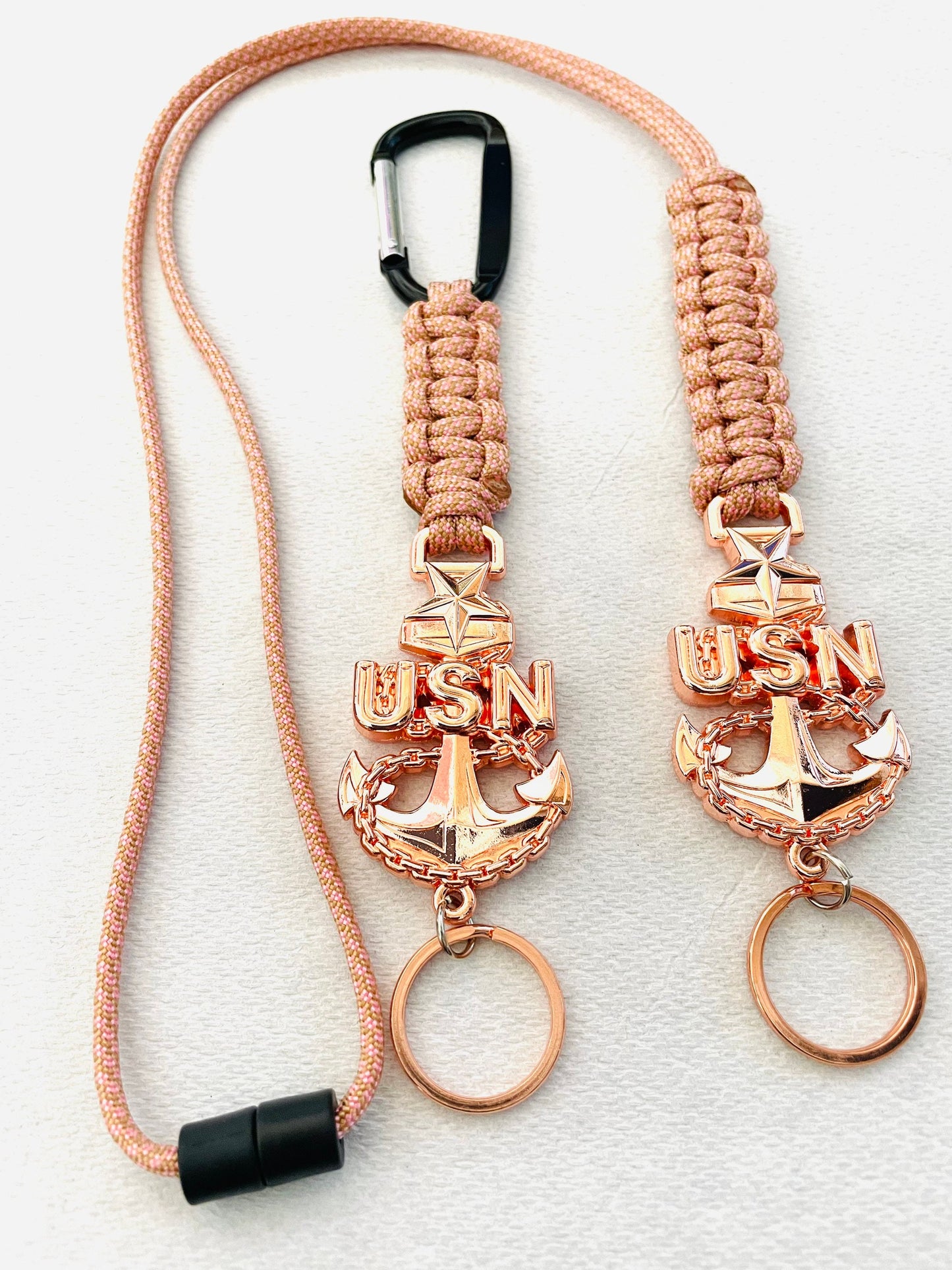 USN Rose Gold SCPO Paracord Keychain or Neck Lanyard.