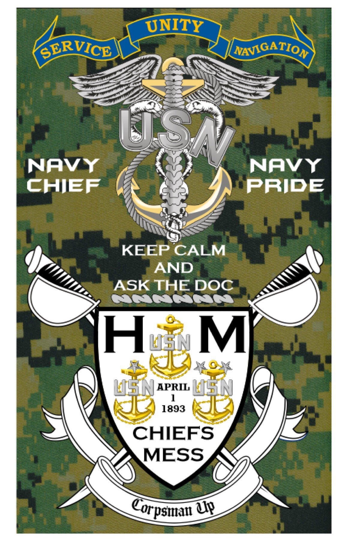 US Navy Corpsman Marpat CPO 5X3 Vertical Flag