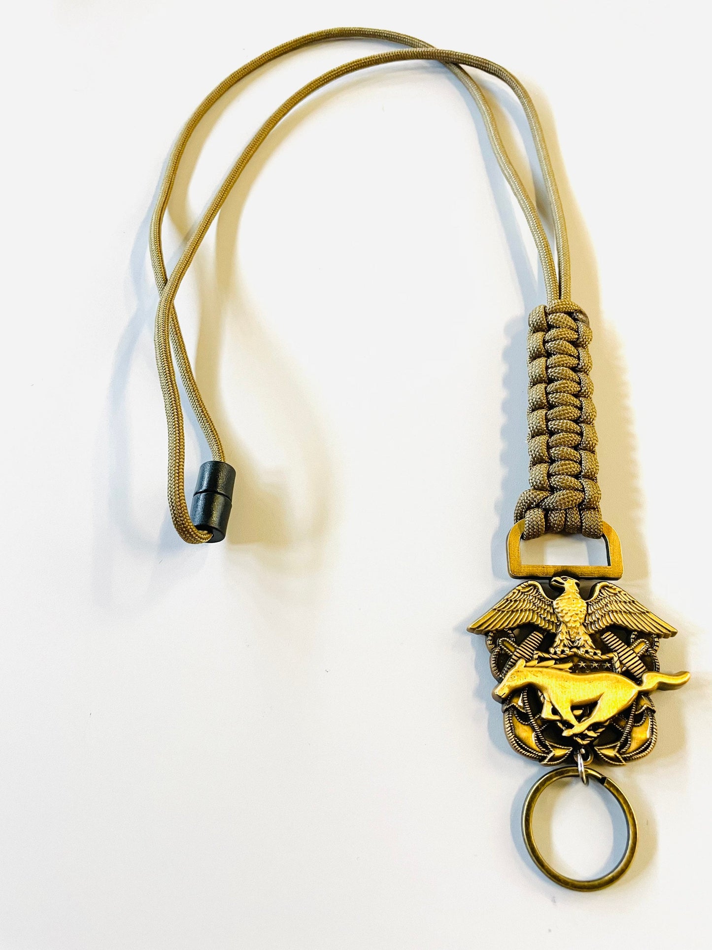 USN Antique CWO/LDO Crest with Coyote Brown Paracord Keychain and Lanyard
