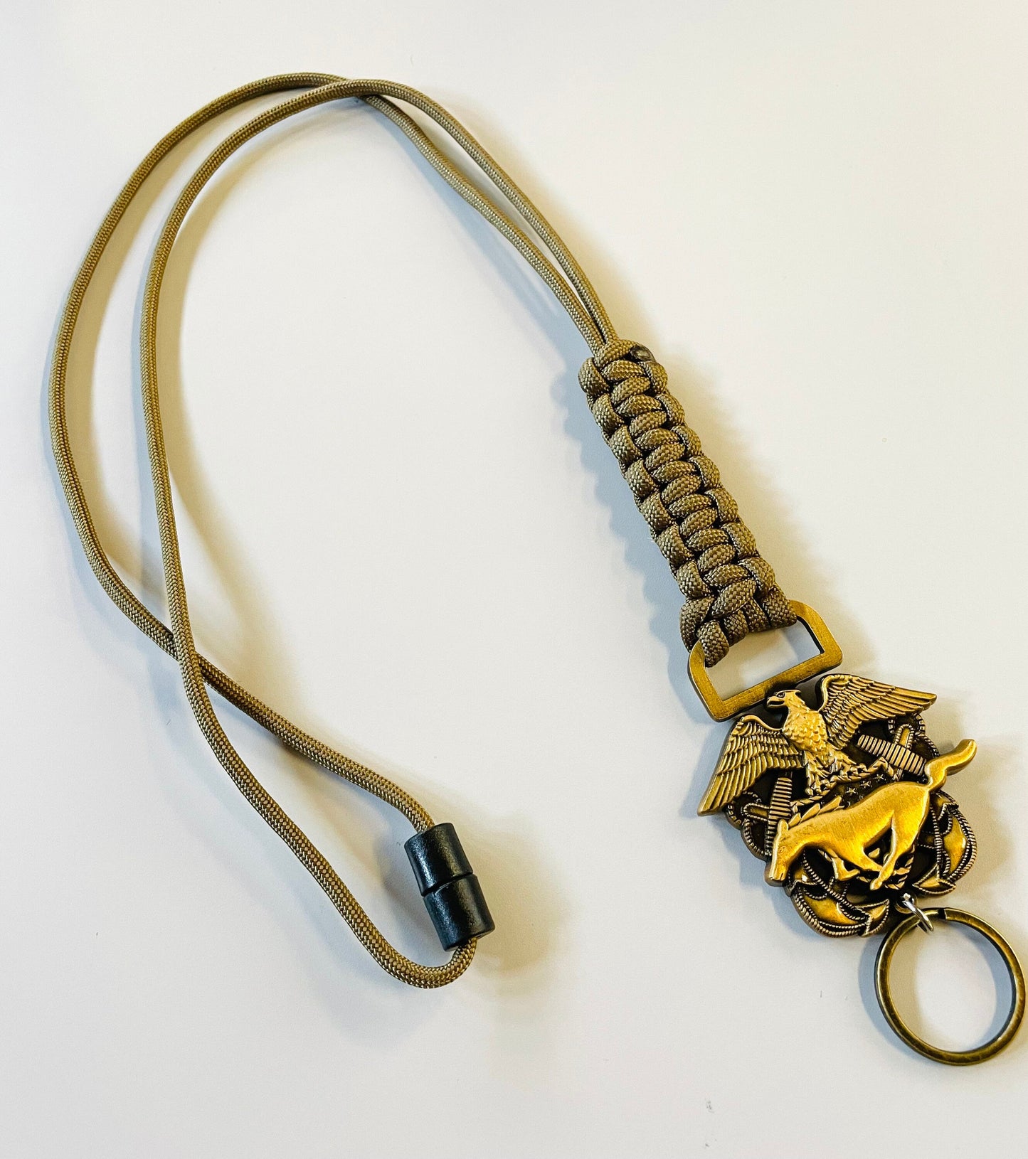 USN Antique CWO/LDO Crest with Coyote Brown Paracord Keychain and Lanyard