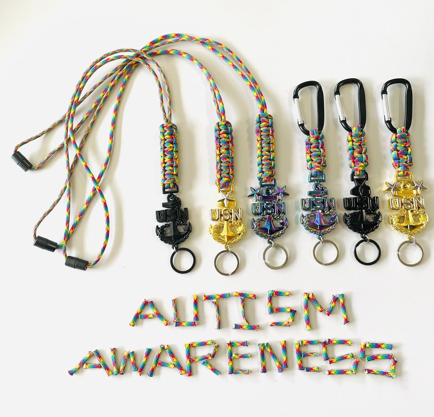 USN E7/E8/E9 AUTISM AWARENESS Paracord Lanyard or Keychain