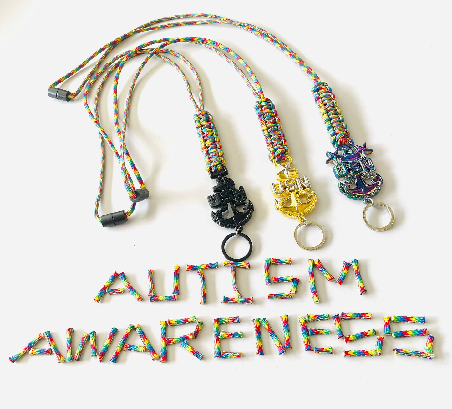 USN E7/E8/E9 AUTISM AWARENESS Paracord Lanyard or Keychain