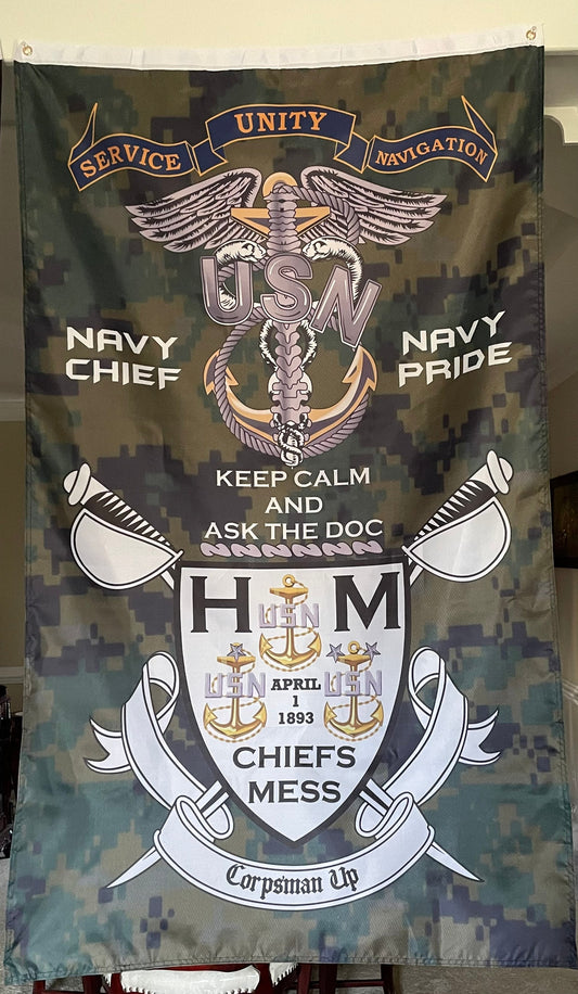 US Navy Corpsman Marpat CPO 5X3 Vertical Flag
