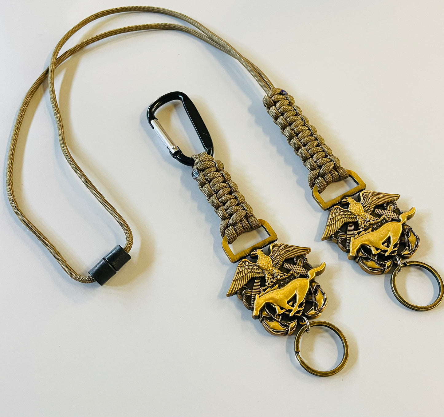 USN Antique CWO/LDO Crest with Coyote Brown Paracord Keychain and Lanyard