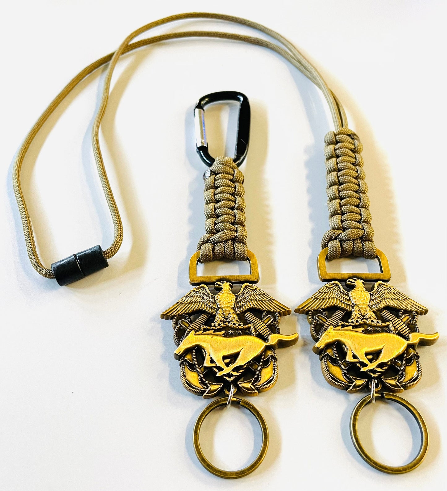 USN Antique CWO/LDO Crest with Coyote Brown Paracord Keychain and Lanyard