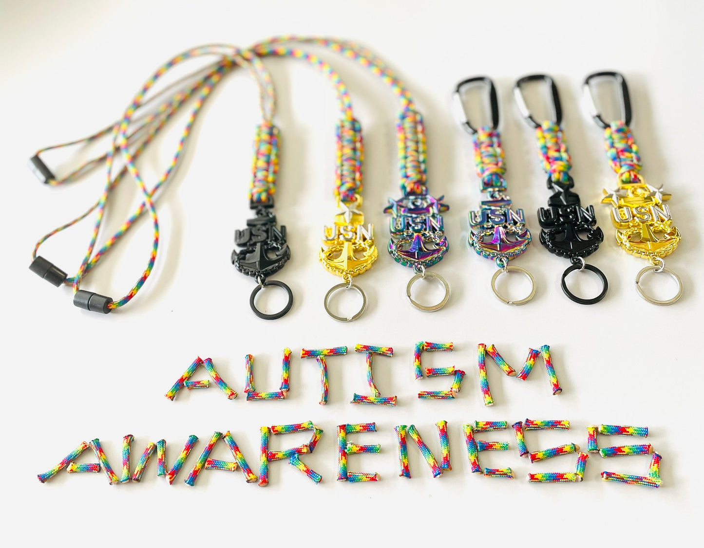 USN E7/E8/E9 AUTISM AWARENESS Paracord Lanyard or Keychain