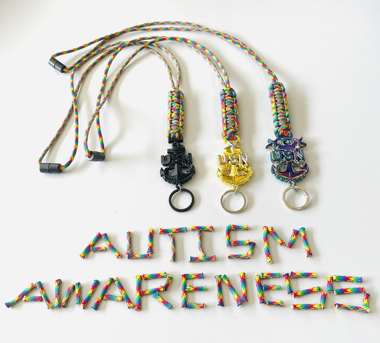 USN E7/E8/E9 AUTISM AWARENESS Paracord Lanyard or Keychain