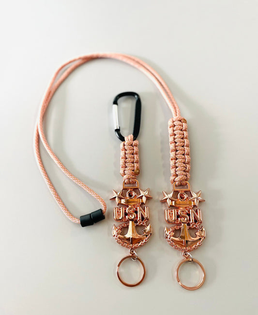 USN MCPO Rose Gold Paracord Lanyard or Keychain
