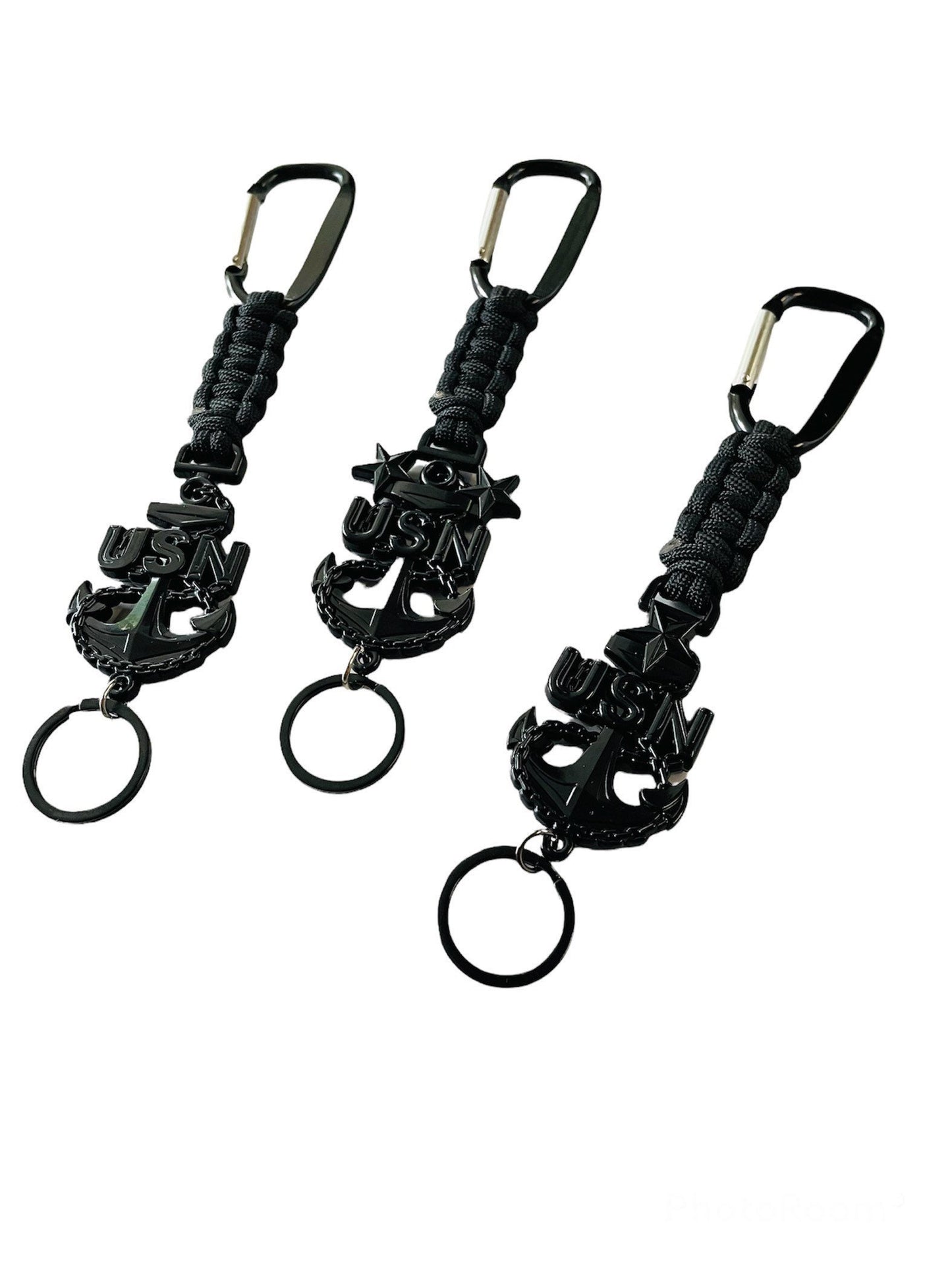 USN E7/E8/E9 Black Anchor Paracord Keychain