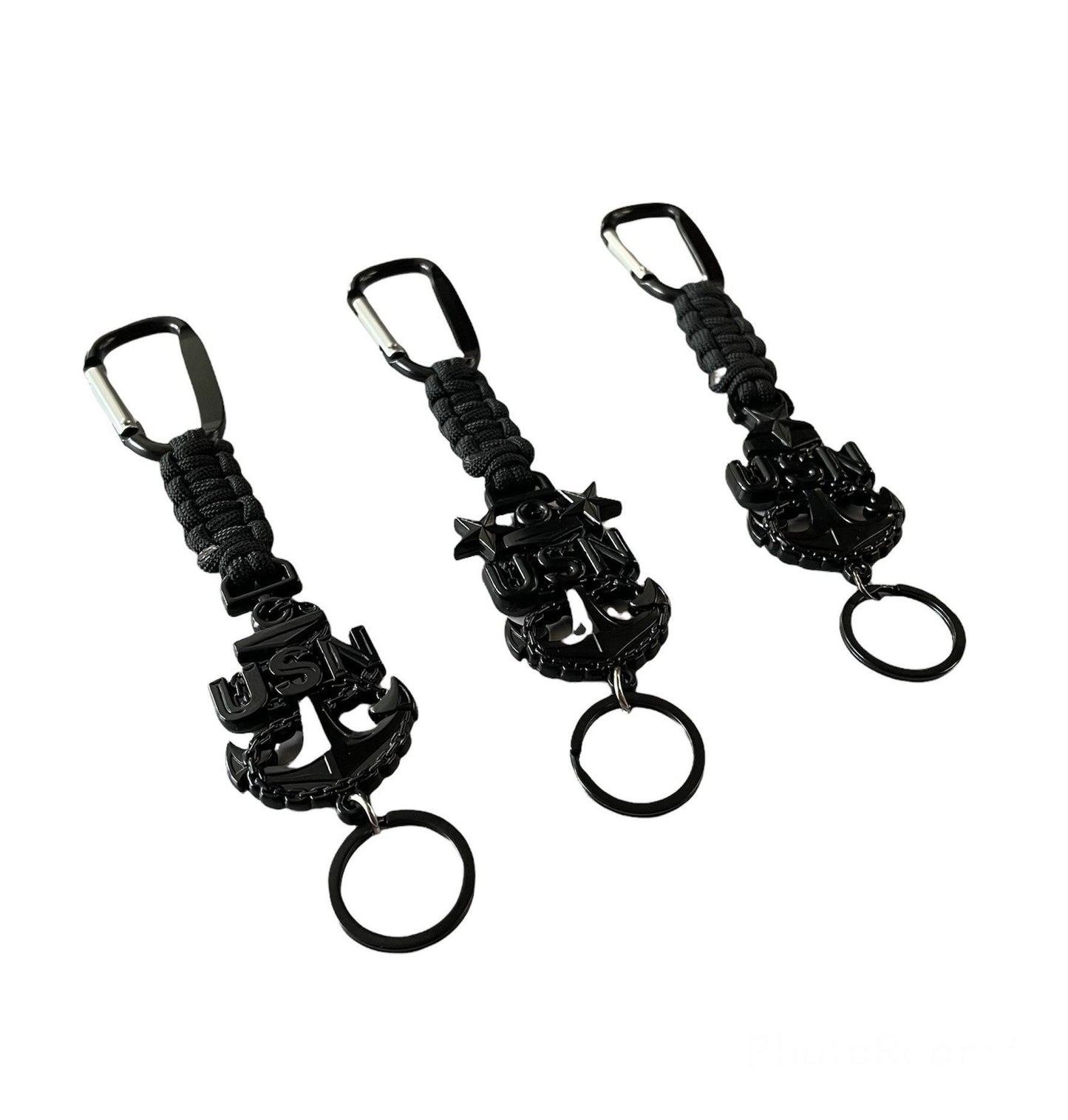 USN E7/E8/E9 Black Anchor Paracord Keychain