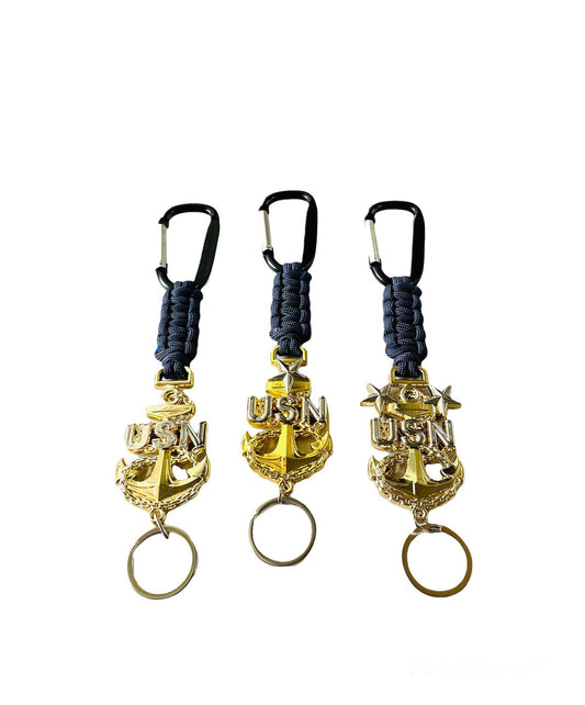 USN E7/E8/E9 Gold Anchors with Navy Blue Paracord Keychains