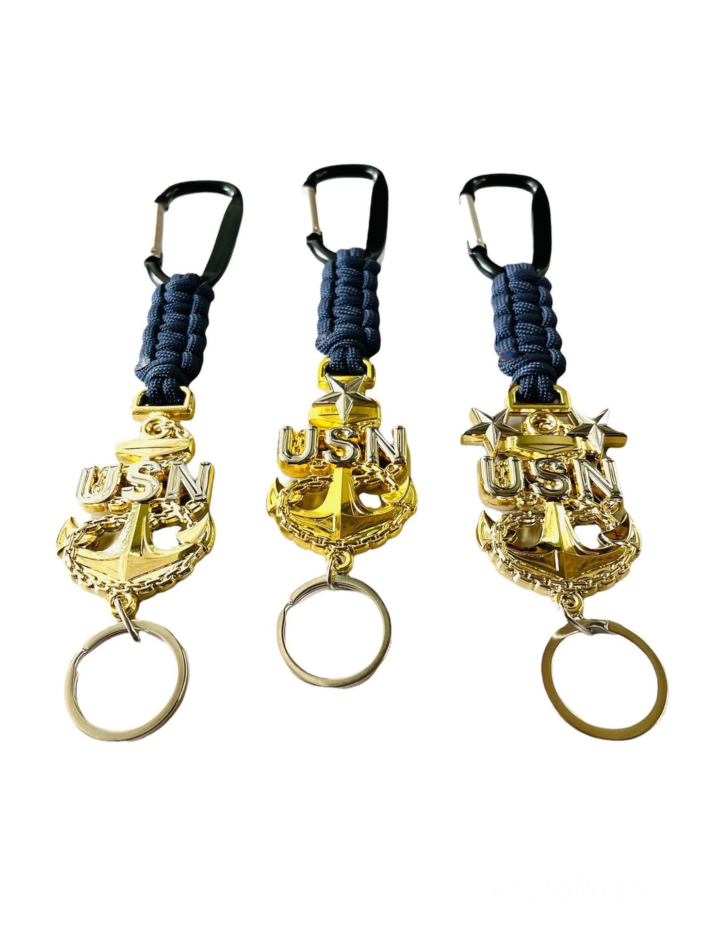 USN E7/E8/E9 Gold Anchors with Navy Blue Paracord Keychains