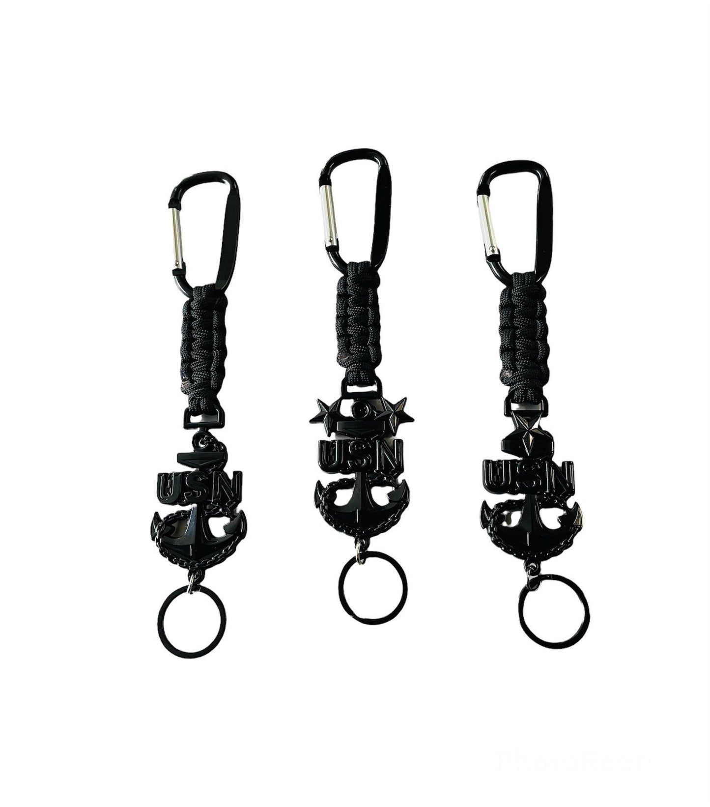USN E7/E8/E9 Black Anchor Paracord Keychain