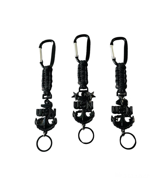 USN E7/E8/E9 Black Anchor Paracord Keychain