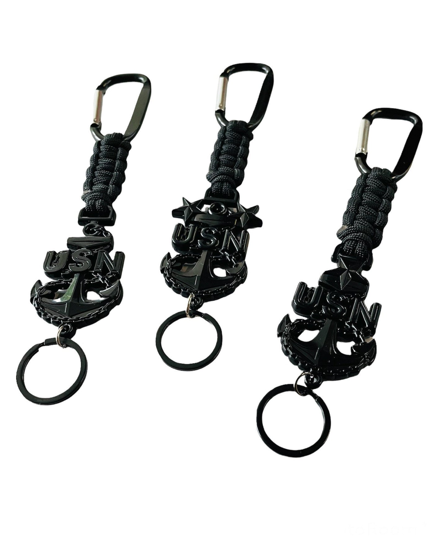 USN E7/E8/E9 Black Anchor Paracord Keychain