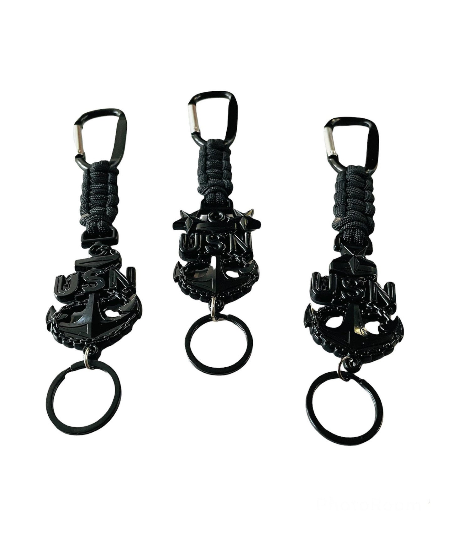 USN E7/E8/E9 Black Anchor Paracord Keychain