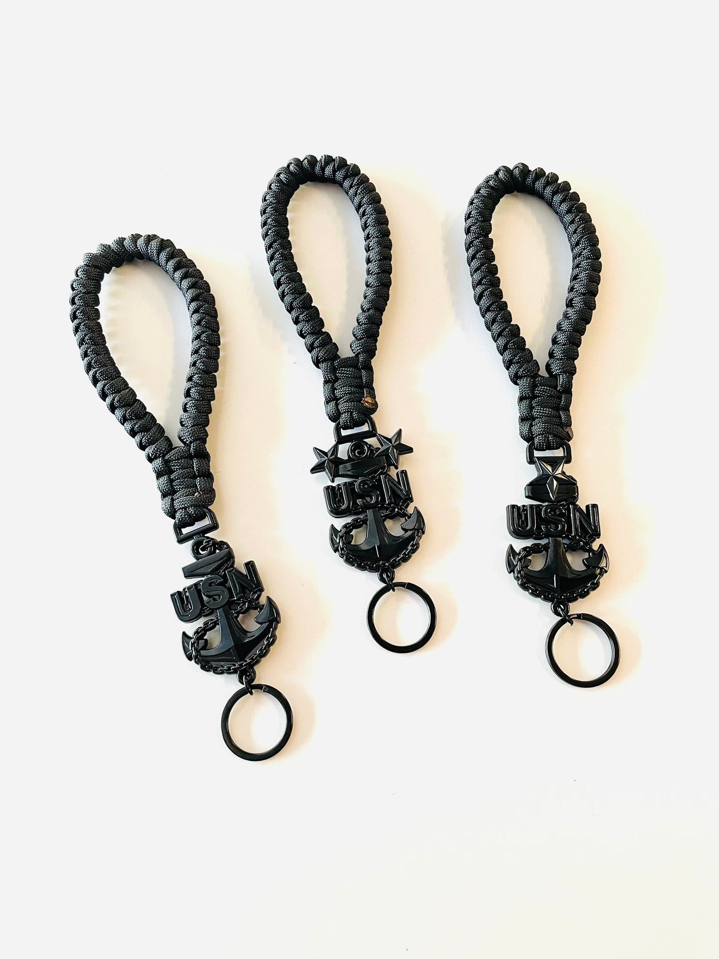 USN E7/E8/E9 Paracord Keychain/Key Fob Black Anchors