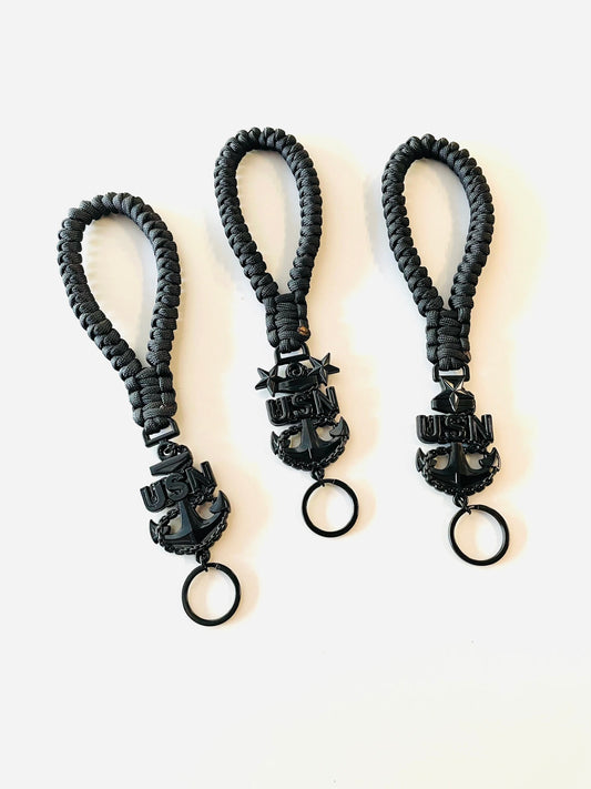 USN E7/E8/E9 Paracord Keychain/Key Fob Black Anchors