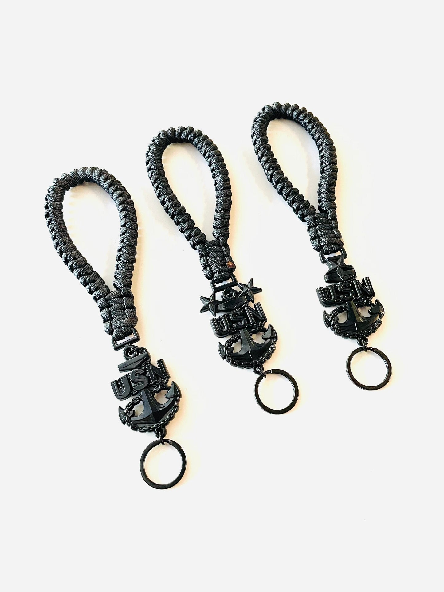 USN E7/E8/E9 Paracord Keychain/Key Fob Black Anchors