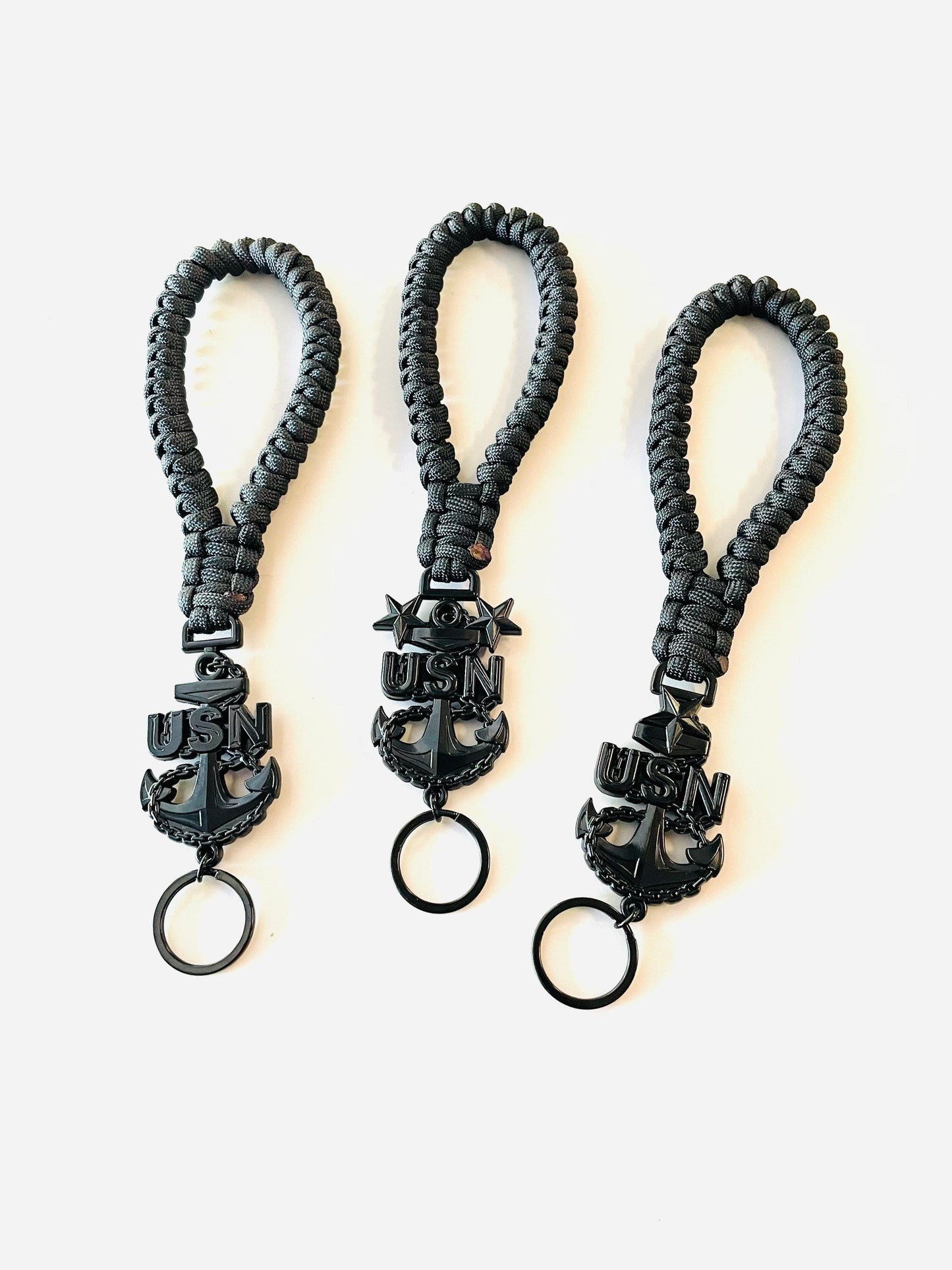 USN E7/E8/E9 Paracord Keychain/Key Fob Black Anchors