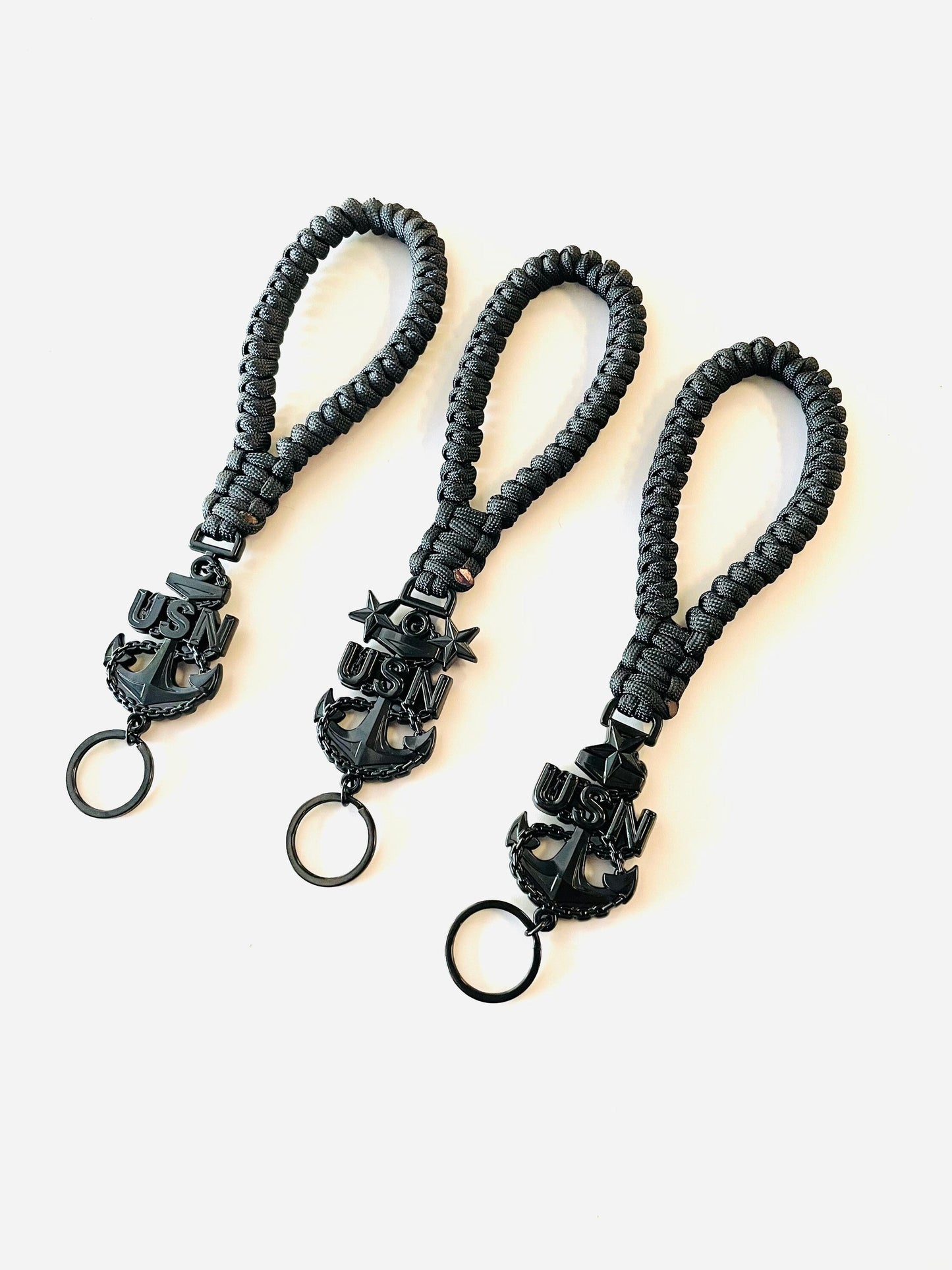 USN E7/E8/E9 Paracord Keychain/Key Fob Black Anchors