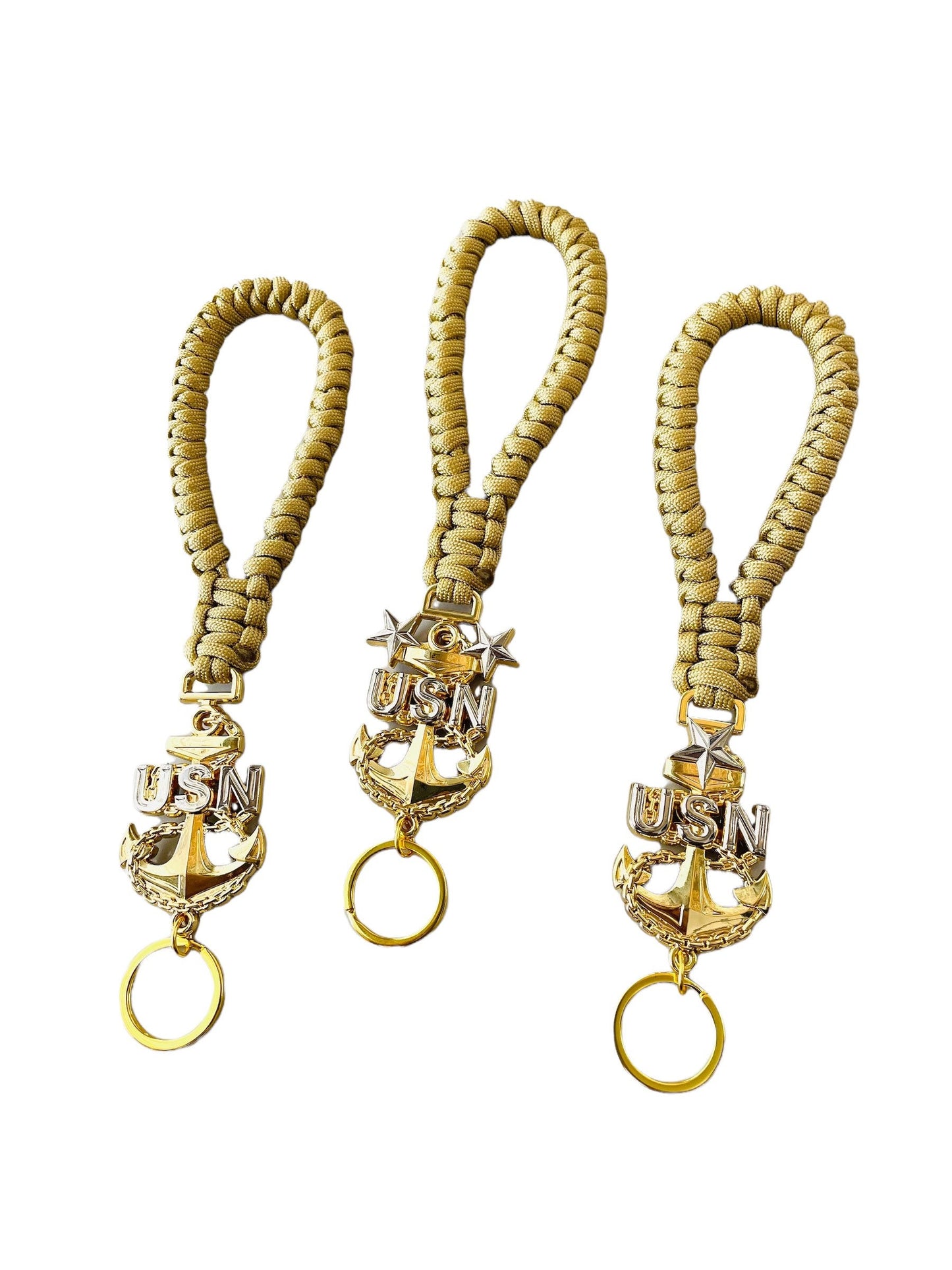 USN E7/E8/E9 Paracord Keychains/Key Fob Gold/Silver Anchors