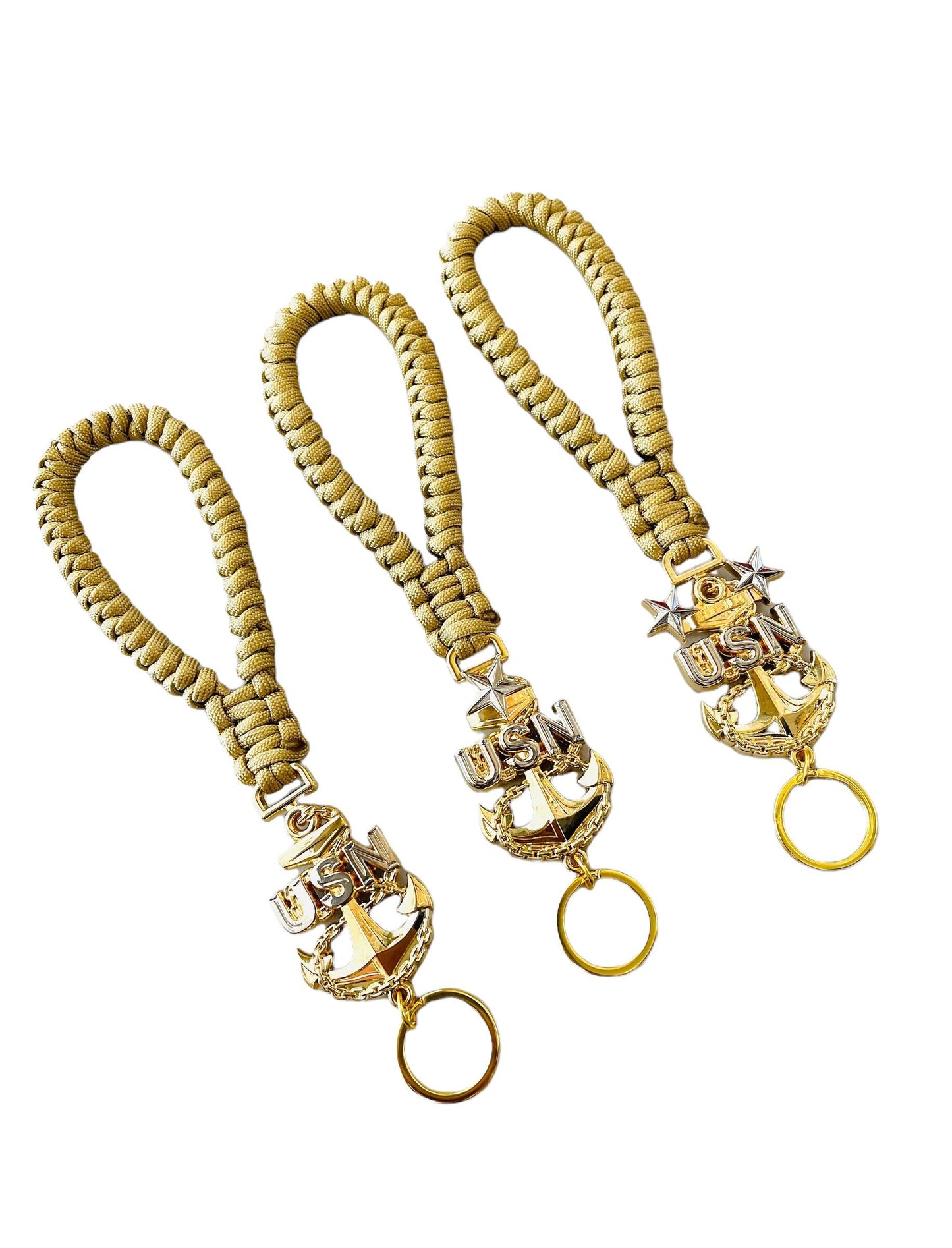 USN E7/E8/E9 Paracord Keychains/Key Fob Gold/Silver Anchors