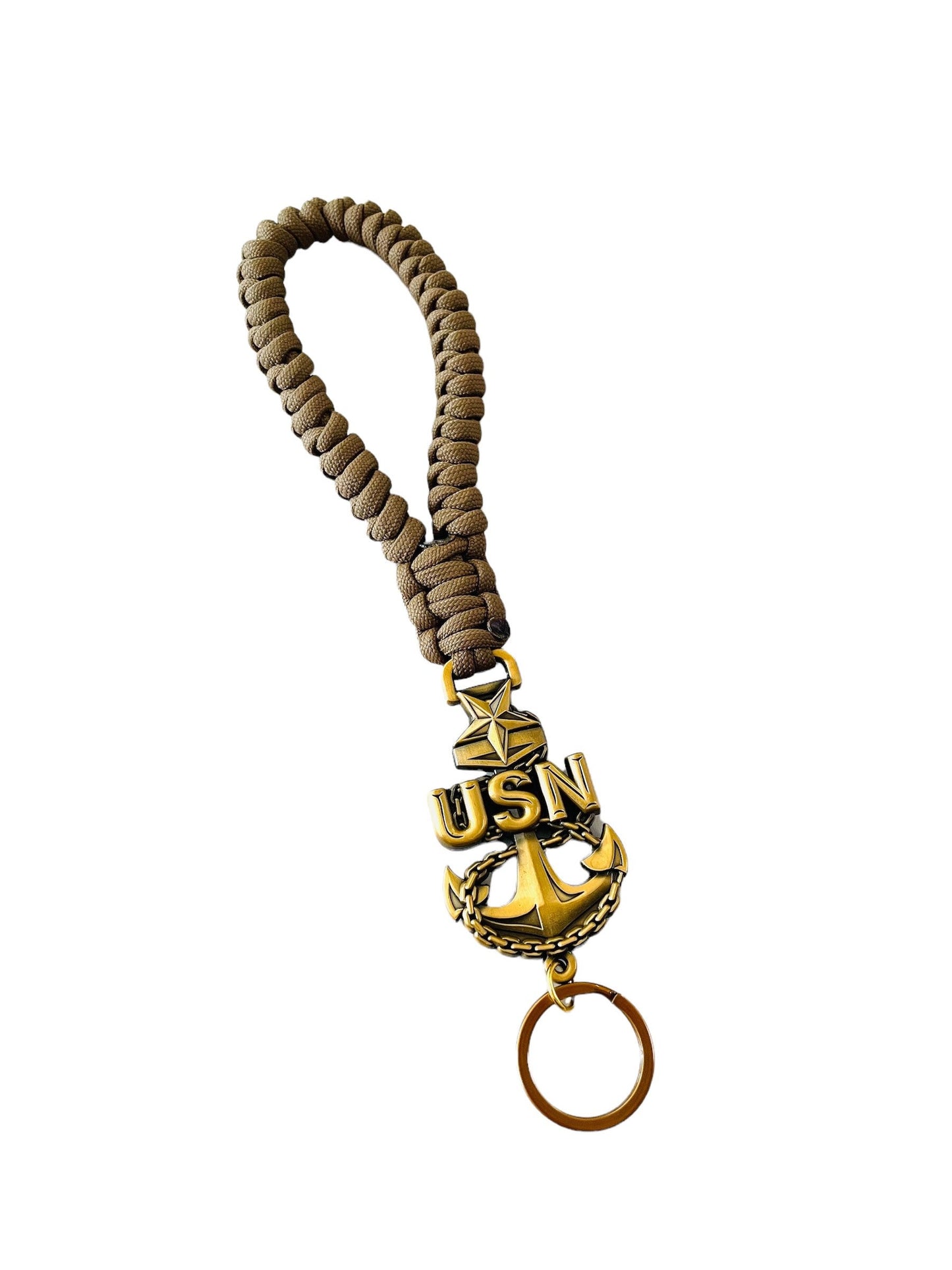 USN E7/E8/E9 Paracord Keychains/Key Fob Antique Gold Anchors