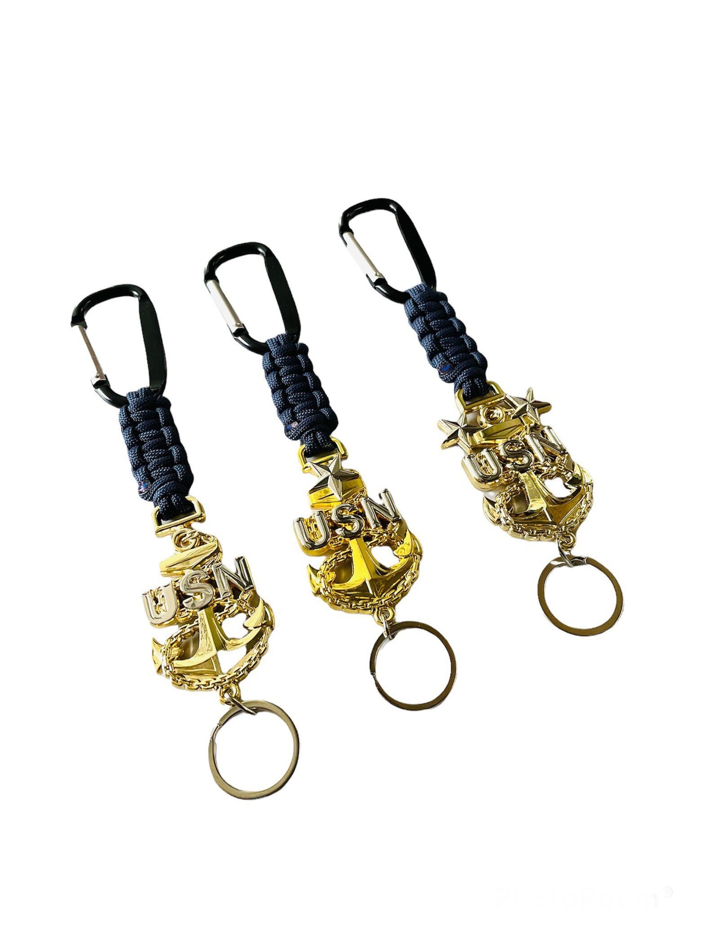 USN E7/E8/E9 Gold Anchors with Navy Blue Paracord Keychains