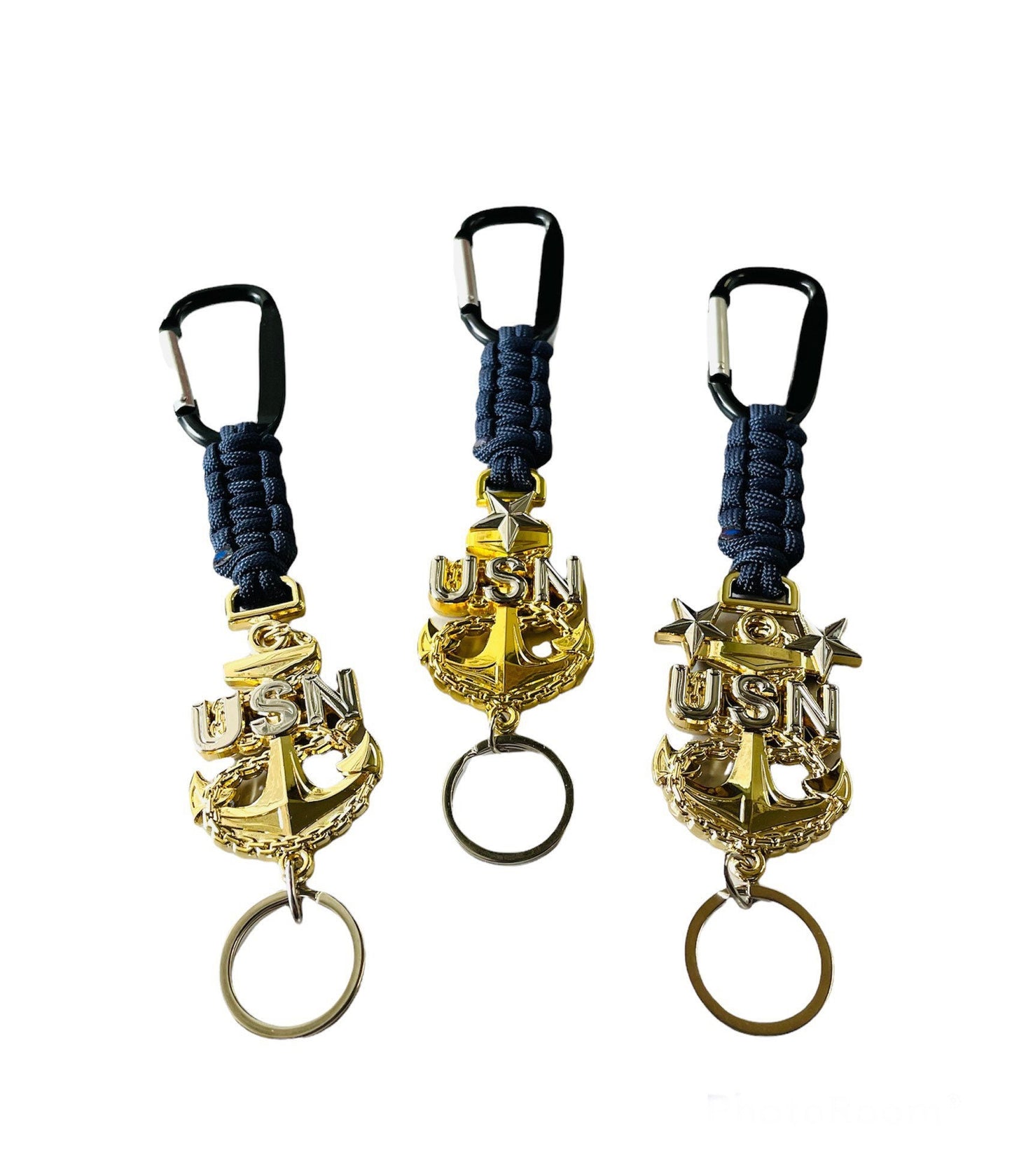 USN E7/E8/E9 Gold Anchors with Navy Blue Paracord Keychains