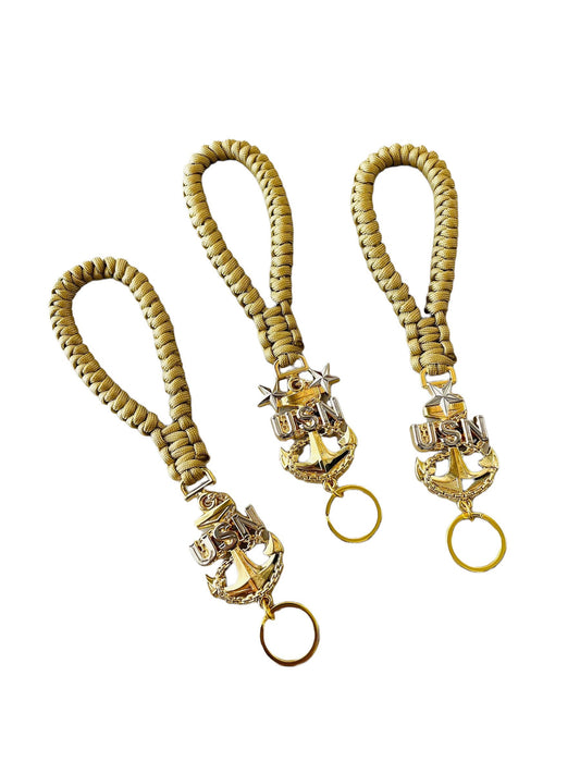 USN E7/E8/E9 Paracord Keychains/Key Fob Gold/Silver Anchors